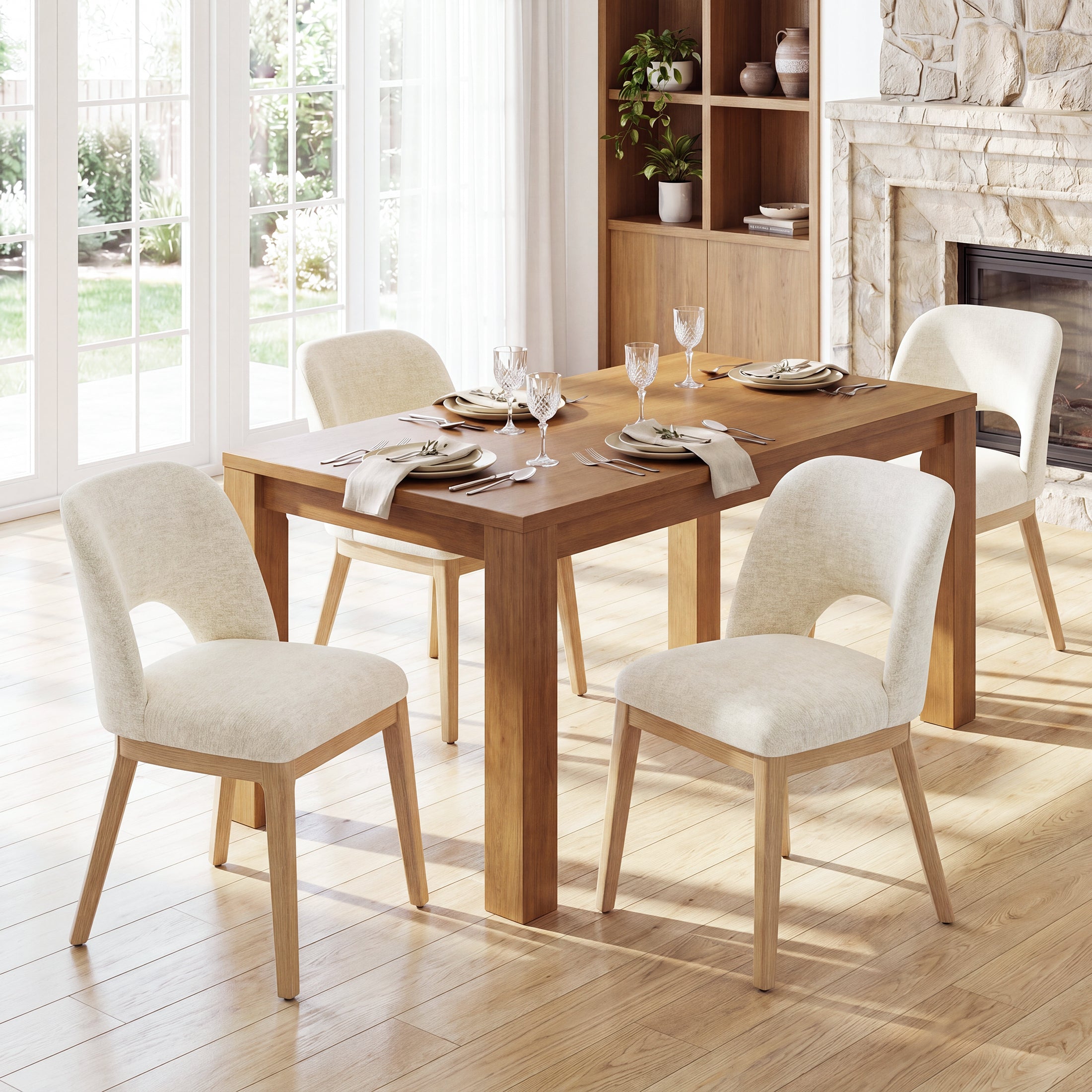AFO Dining Chairs, Mid-Century Modern Upholstered Kitchen Chairs with Cutout Back &amp; Solid Wood Legs