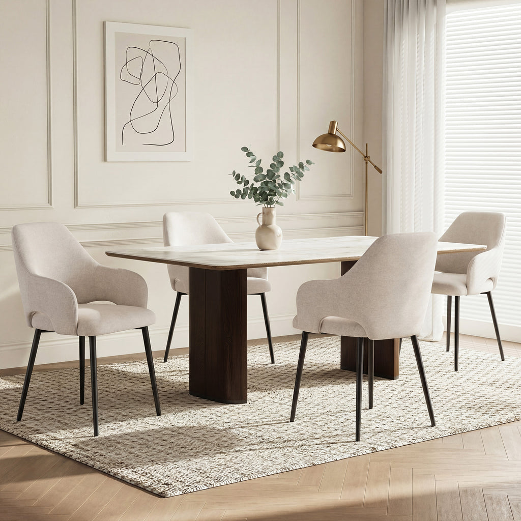 AFO Modern Chenille Dining Chair with Metal Legs & Ergonomic Back