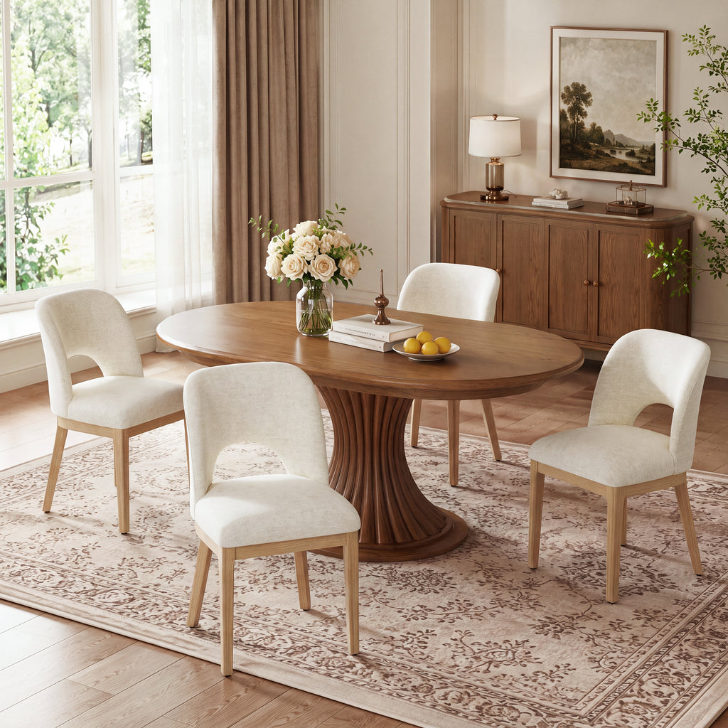 AFO Dining Chairs, Mid-Century Modern Upholstered Kitchen Chairs with Cutout Back &amp; Solid Wood Legs