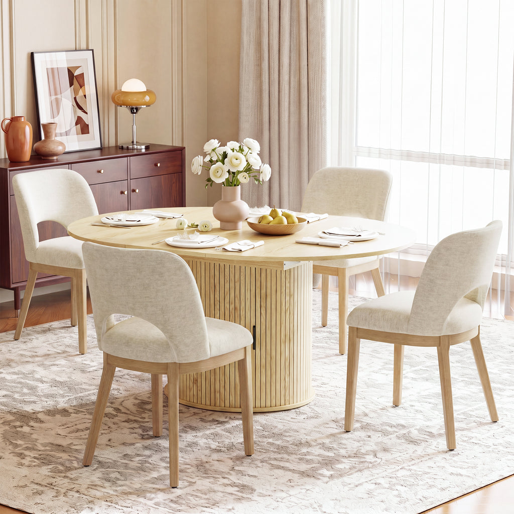 AFO Dining Chairs, Mid-Century Modern Upholstered Kitchen Chairs with Cutout Back &amp; Solid Wood Legs