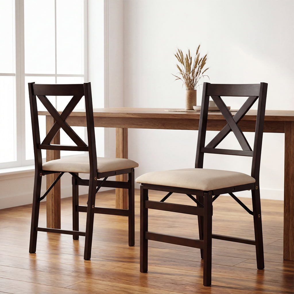 Foldable Solid Wood Cross-Back Dining Chairs Set of 2