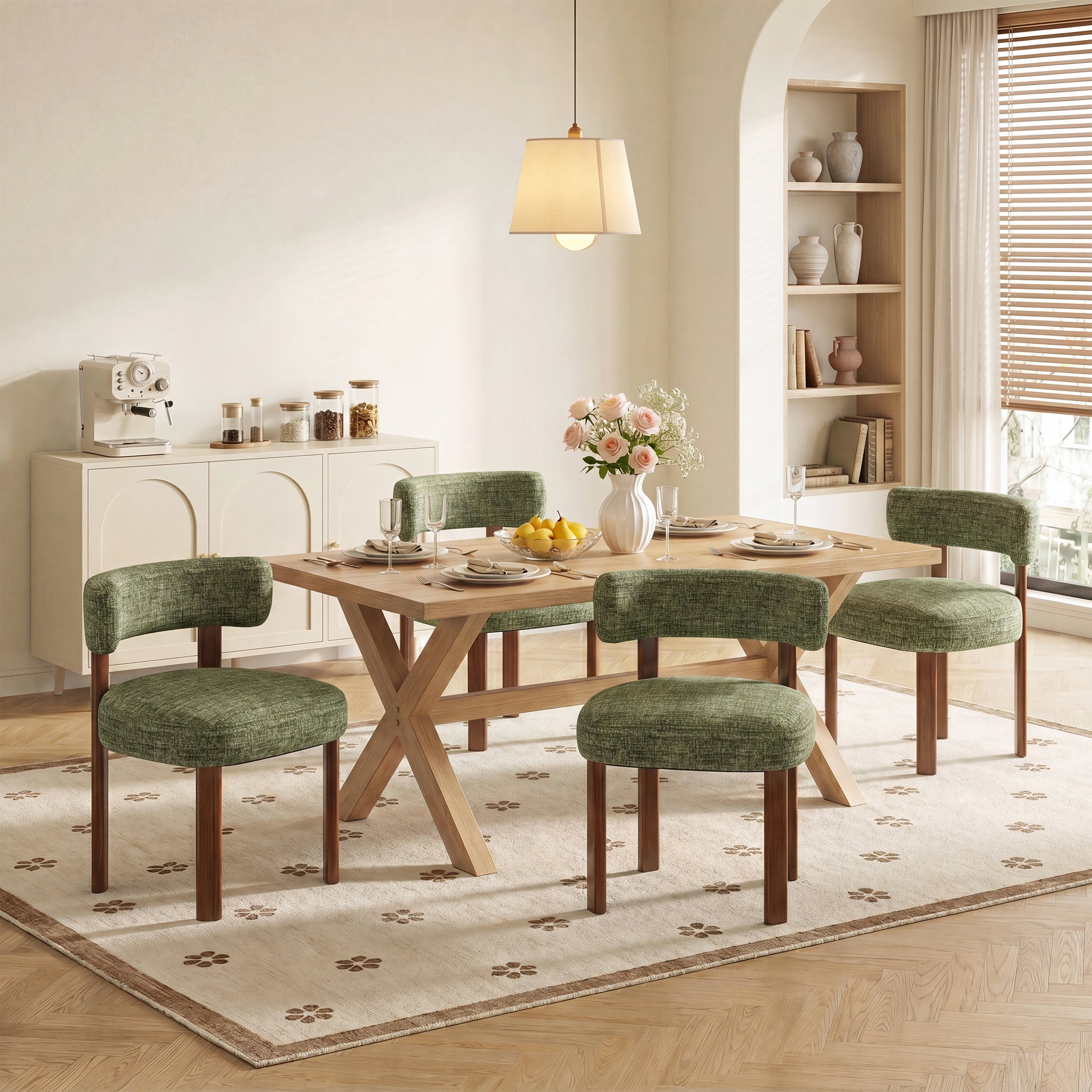 AFO Upholstered Dining Chairs with Solid Wood Legs, Mid-Century Modern Fabric Kitchen Chairs