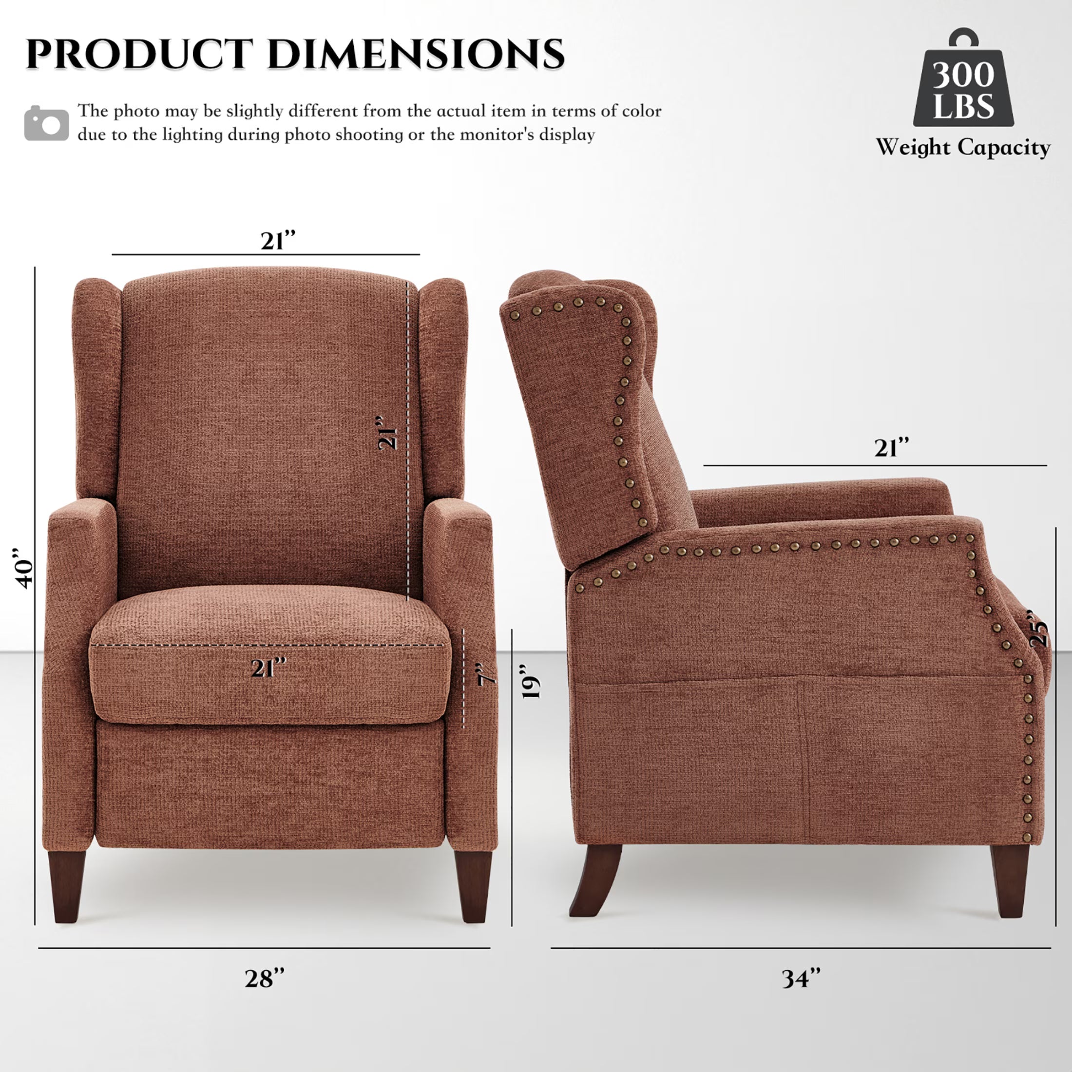 AFO Push-Back Recliner with Side Pockets, Solid Wood Ergonomic Armchair for Living Room and Bedroom