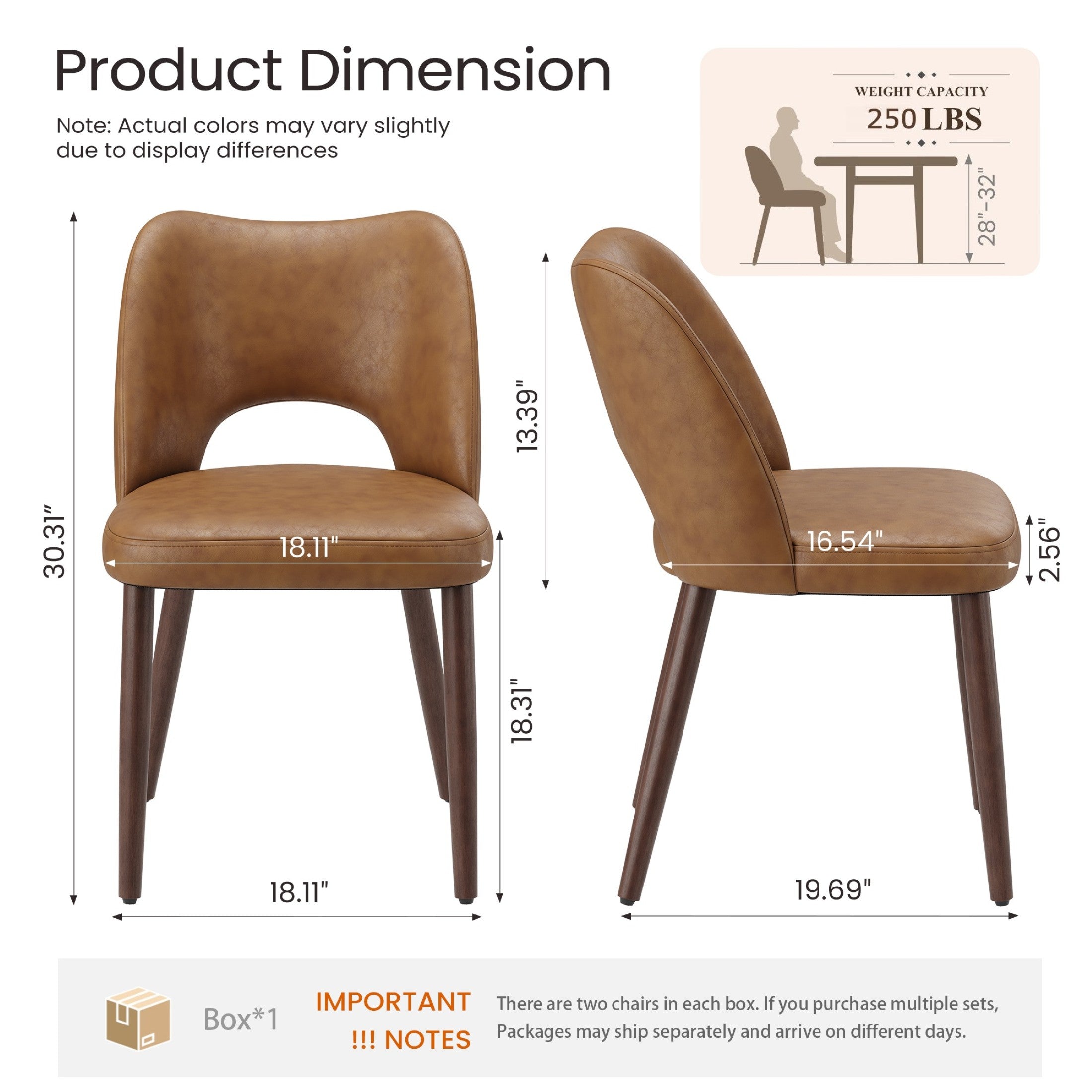 AFO Faux Leather Dining Chairs, Ergonomic Curved Kitchen Side Chairs with Solid Wood Legs, For Dining Room, Living Room, Cafe & Kitchen