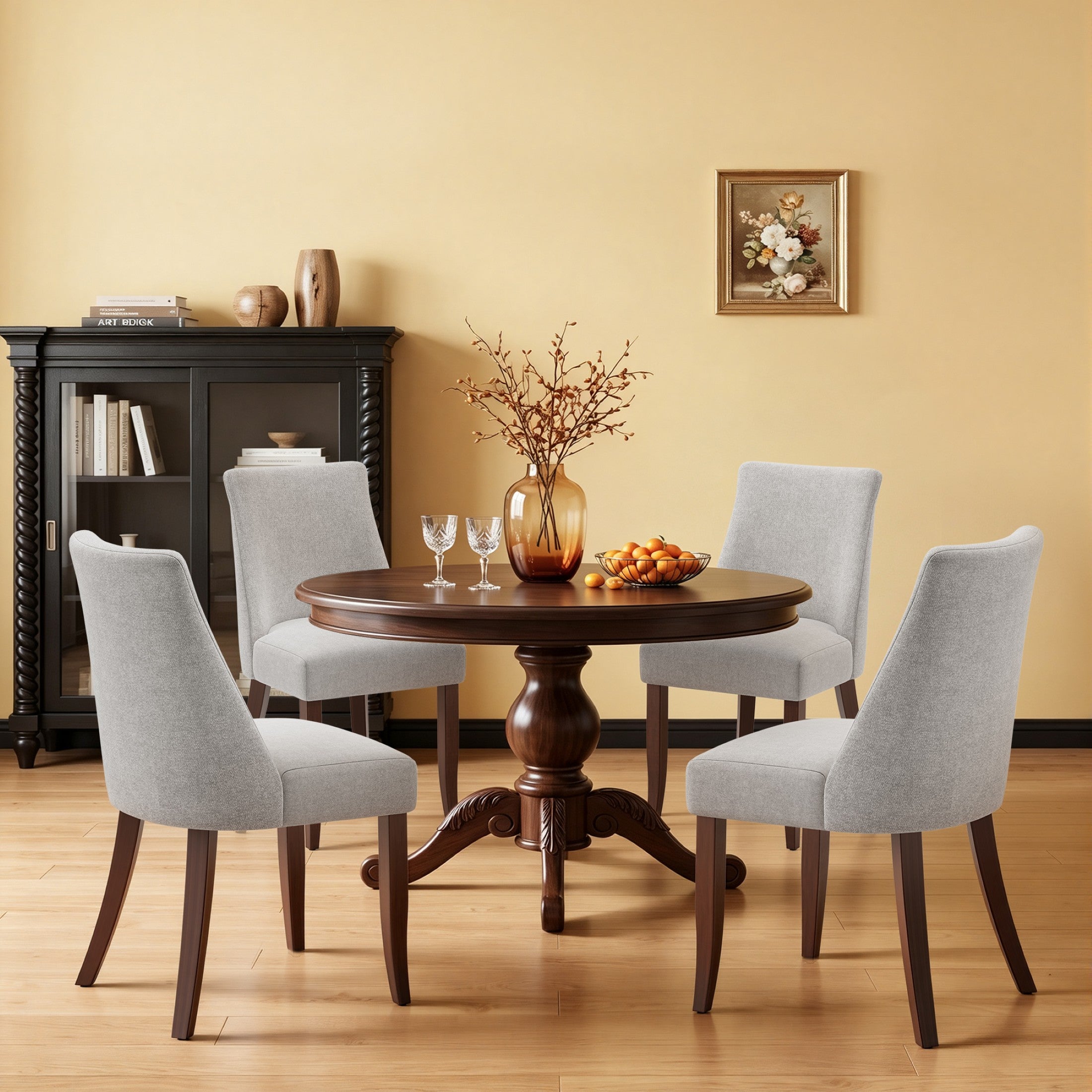 AFO Upholstered Fabric Dining Chairs with Solid Wood Legs & Padded Seat, Wood Mid Century Side Chairs for Kitchen Desk, Dining Room and Restaurant