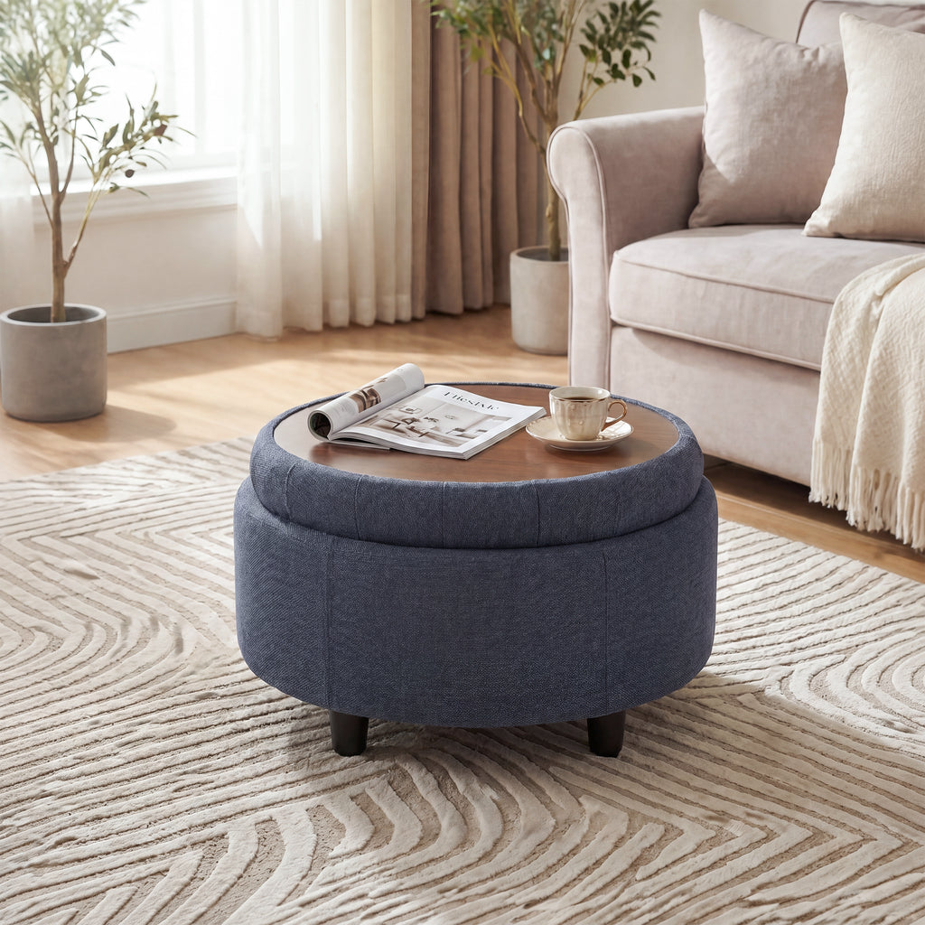 AFO 3-in-1 Round Fabric Storage Ottoman 25"x25"