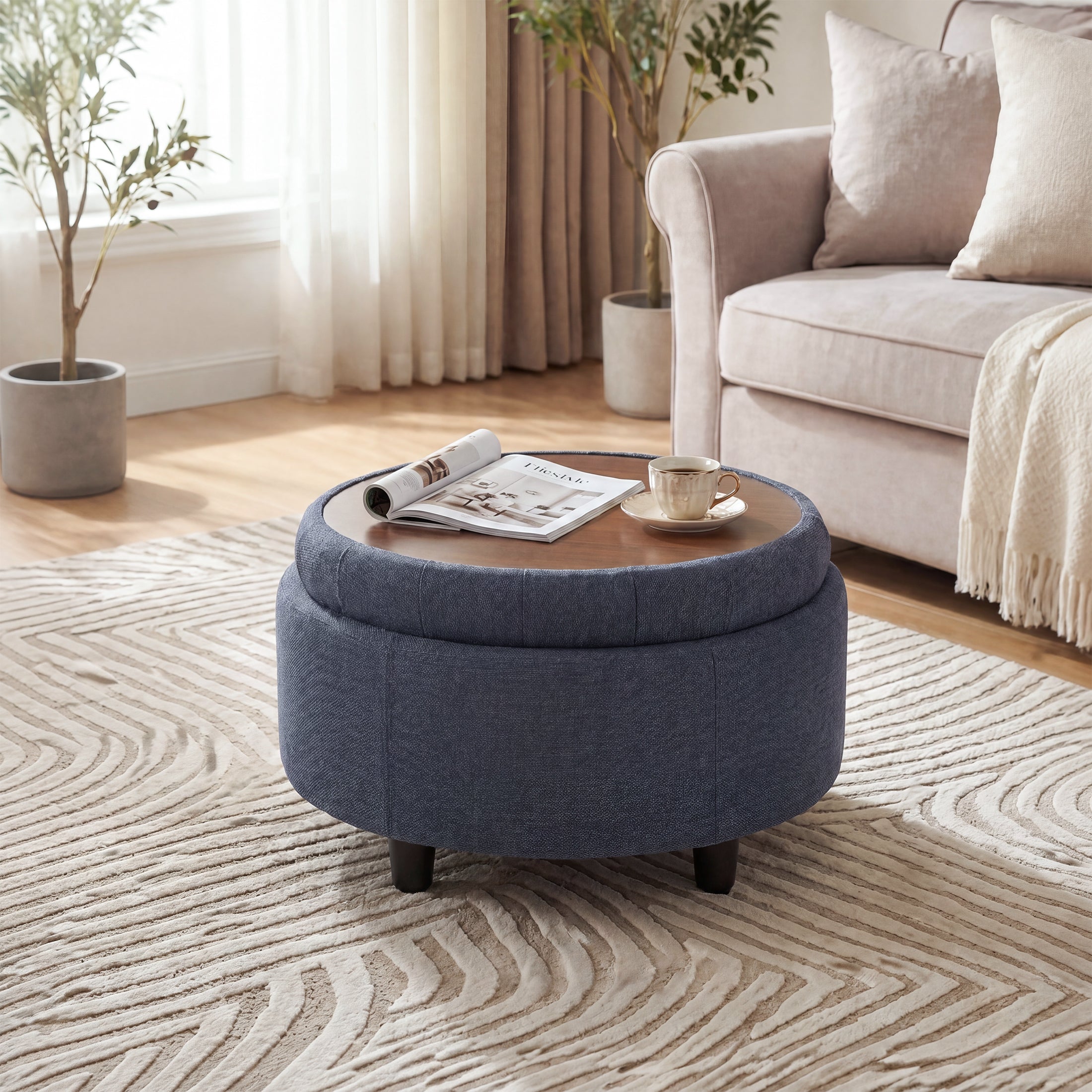 AFO 3-in-1 Round Fabric Storage Ottoman 25"x25"