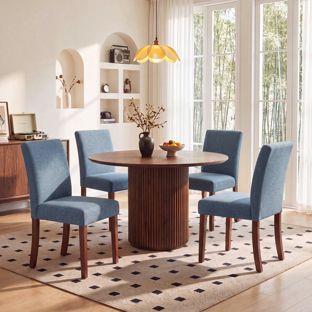 AFO Upholstered Fabric Dining Chairs with Wood Legs, Modern Parsons Dining Chairs with High Back Padded