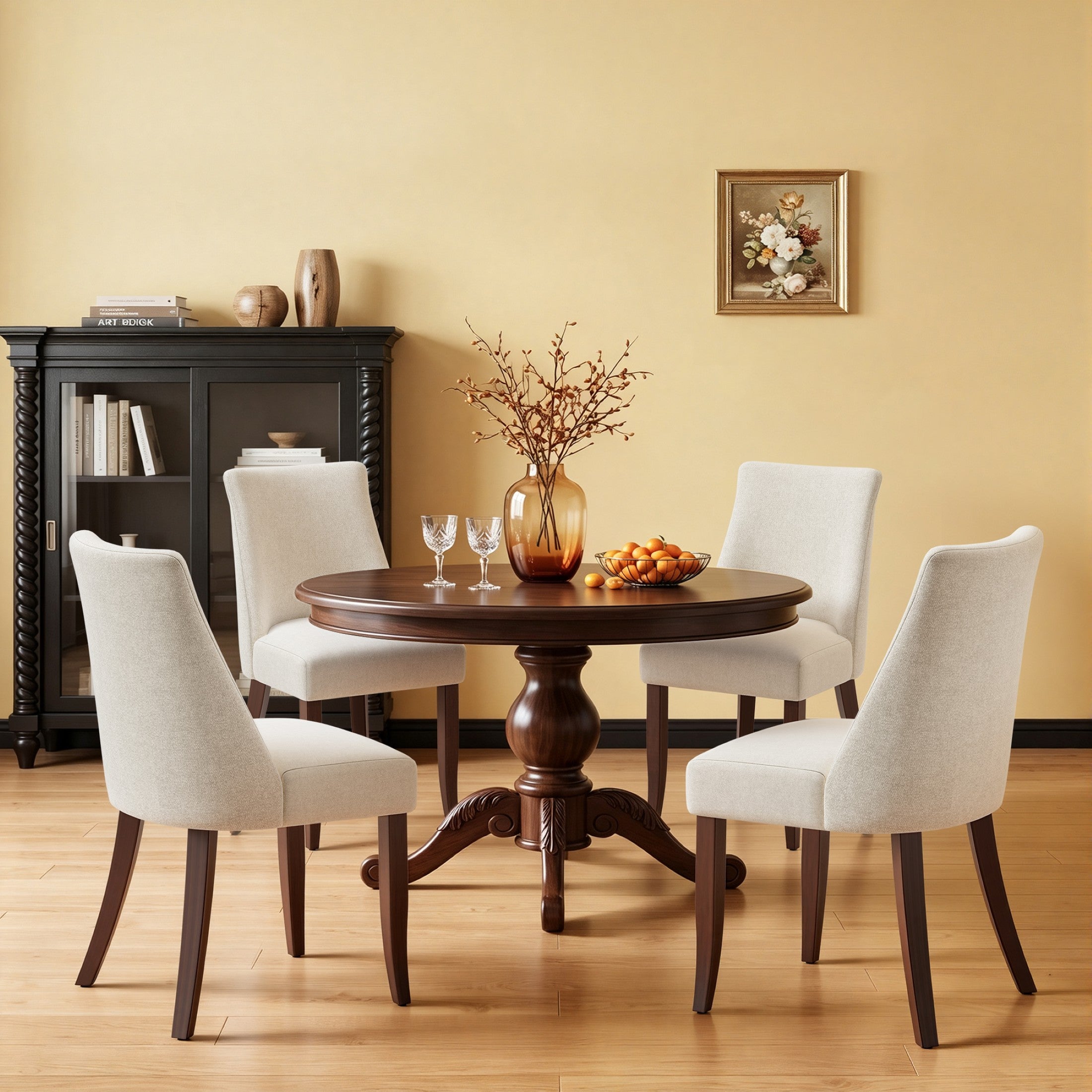 AFO Upholstered Fabric Dining Chairs with Solid Wood Legs & Padded Seat, Wood Mid Century Side Chairs for Kitchen Desk, Dining Room and Restaurant
