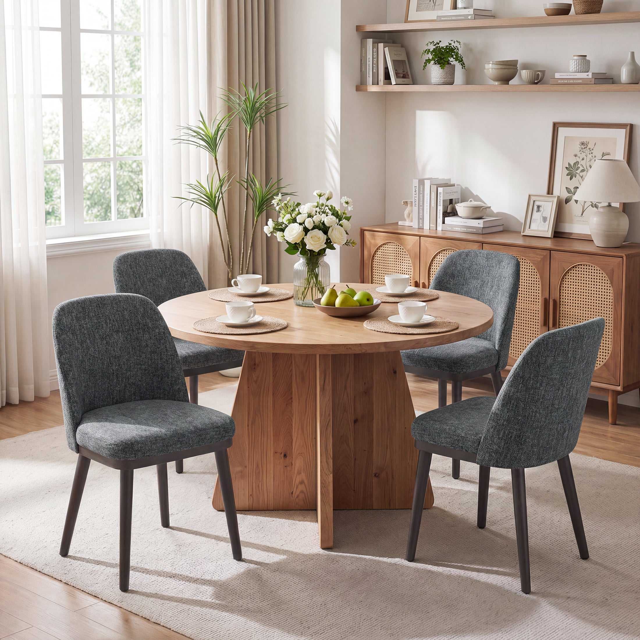 AFO Upholstered Dining Chairs Set of 2, Modern Padded Kitchen Chairs with Ergonomic Curved Back & Solid Wood Legs, For Dining Room & Kitchen