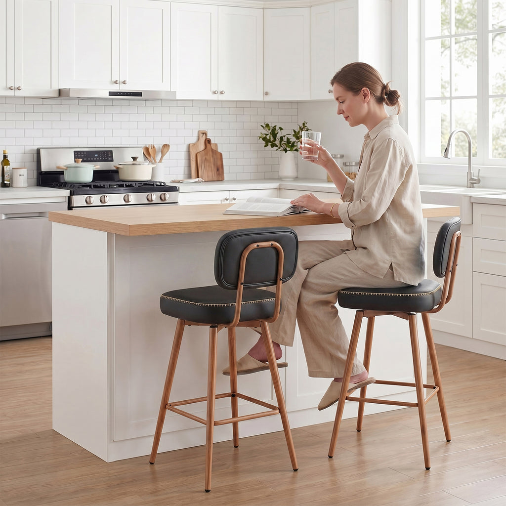 AFO 26.5" Counter Swivel Bar Stool, PU Leather Counter Height Barstools with Ergonomic Backrest