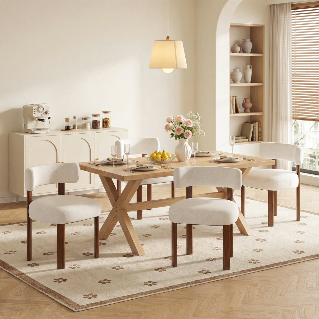 AFO Upholstered Dining Chairs with Solid Wood Legs, Mid-Century Modern Fabric Kitchen Chairs