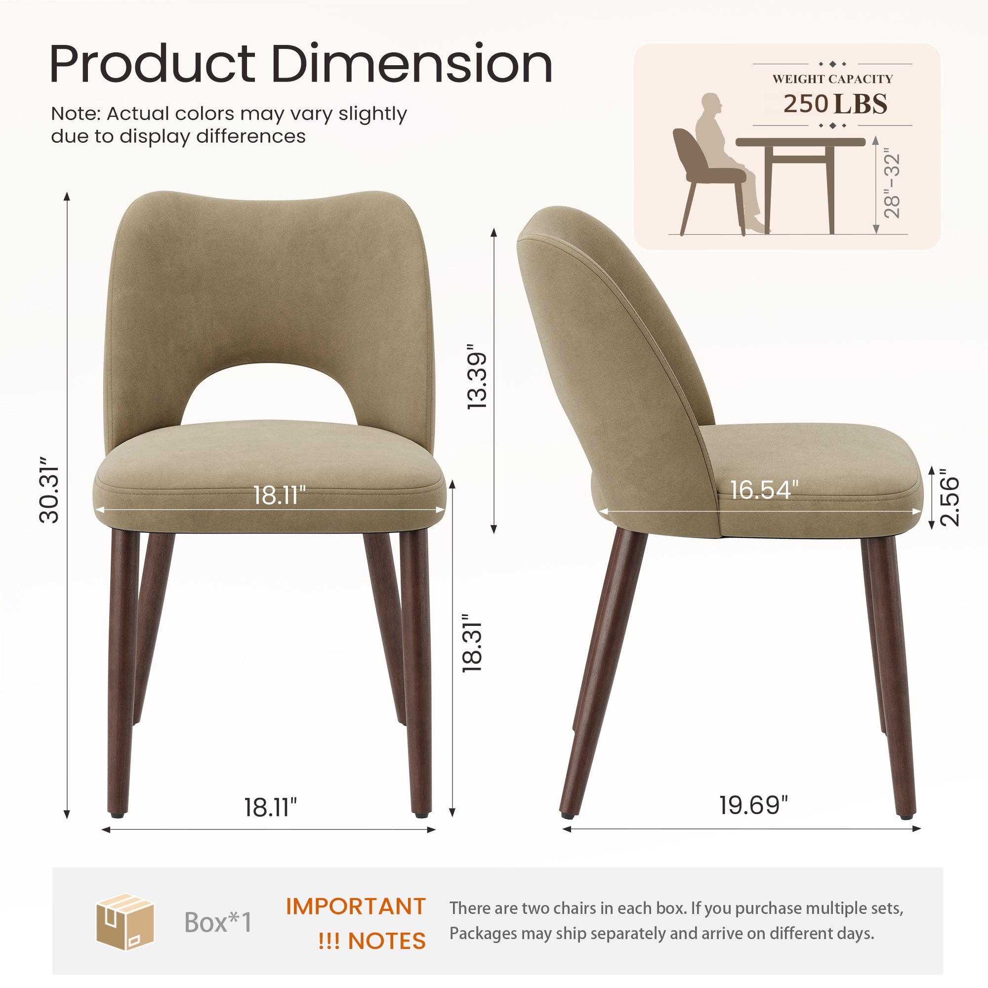 AFO Modern Velvet Dining Chair with Solid Wood Legs, Ergonomic Curved Side Chairs for Dining Room, Cafe and Kitchen