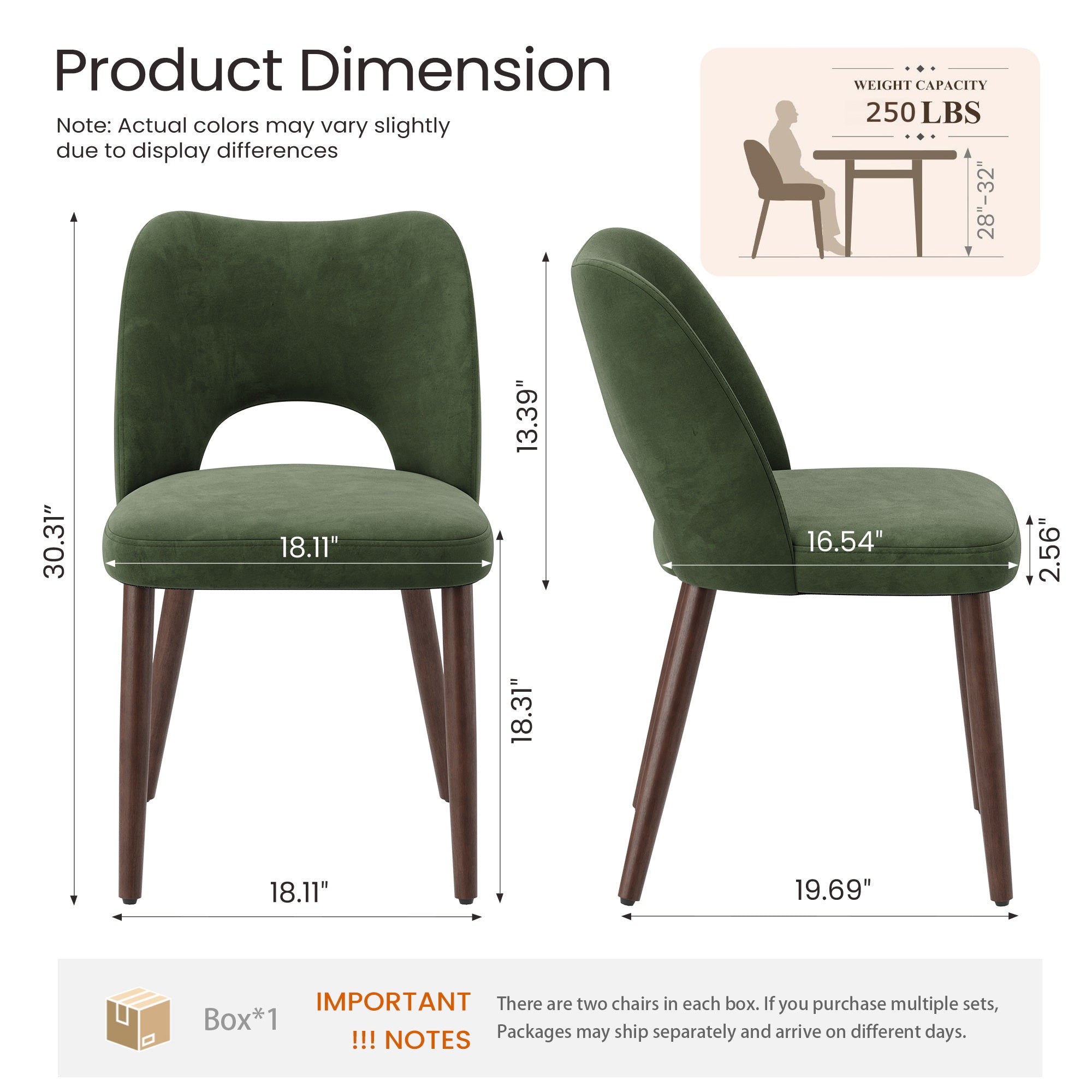 AFO Modern Velvet Dining Chair with Solid Wood Legs, Ergonomic Curved Side Chairs for Dining Room, Cafe and Kitchen