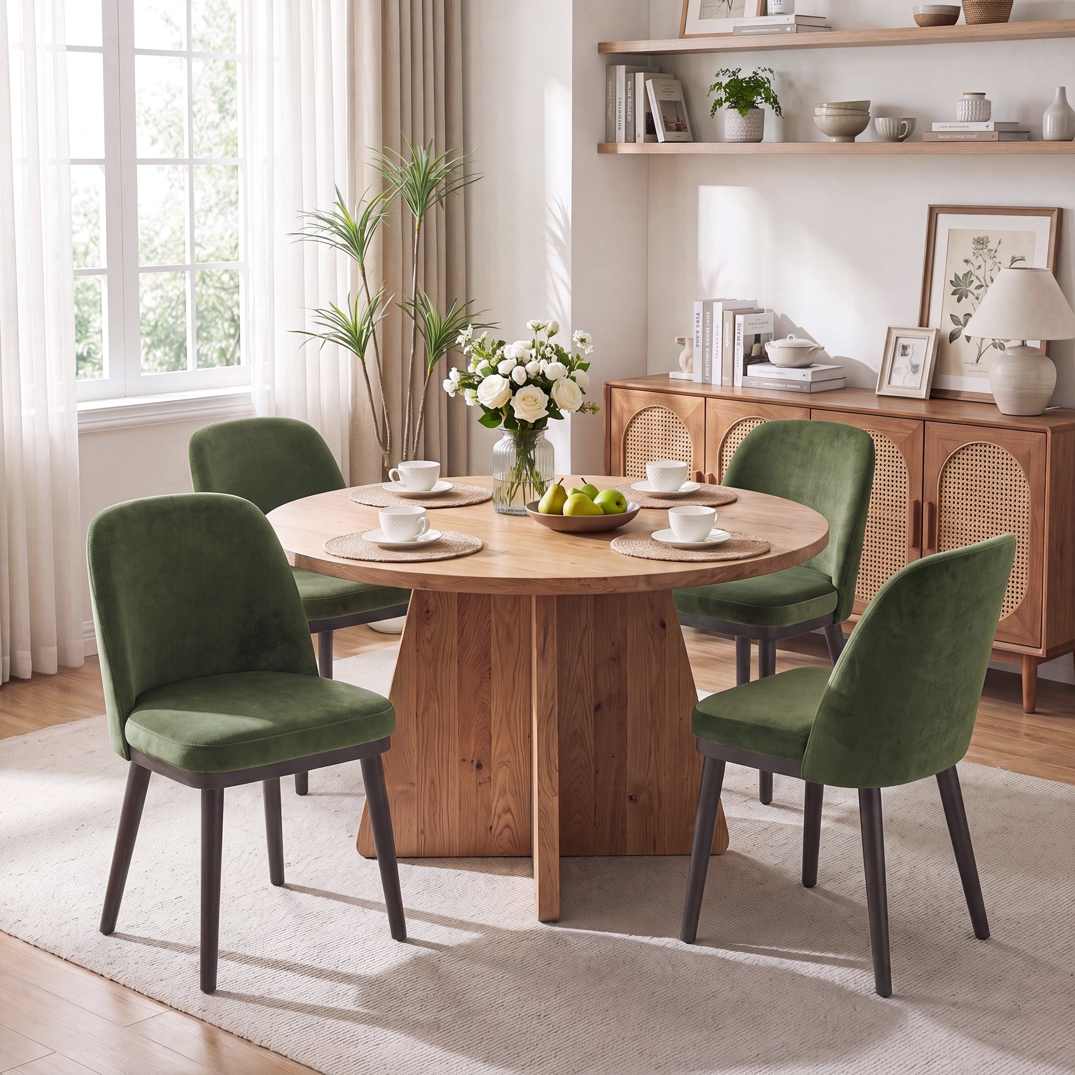 AFO Upholstered Dining Chairs Set of 2, Modern Padded Kitchen Chairs with Ergonomic Curved Back & Solid Wood Legs, For Dining Room & Kitchen