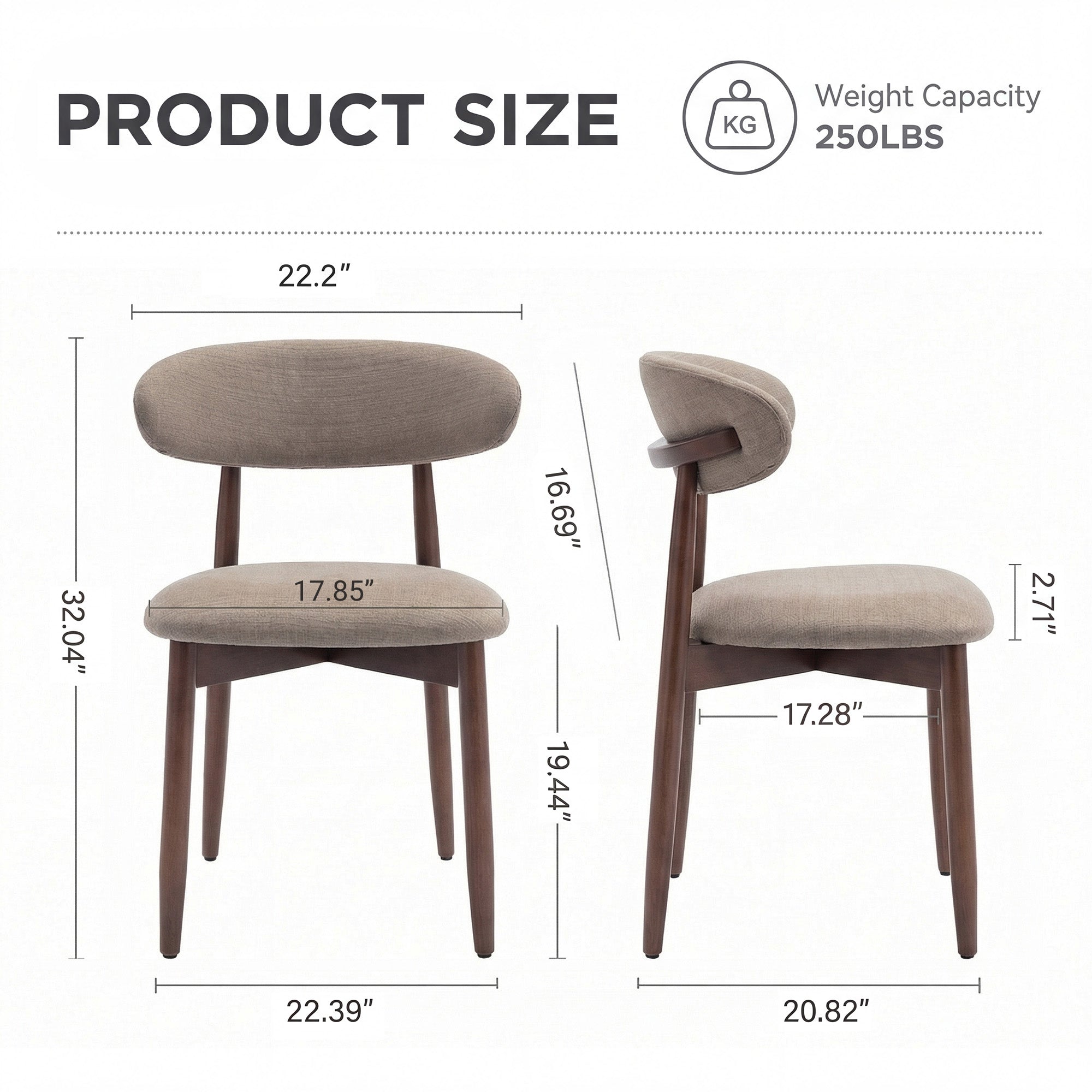 AFO Upholstered Dining Chairs – Fabric Seat, Solid Wood Frame