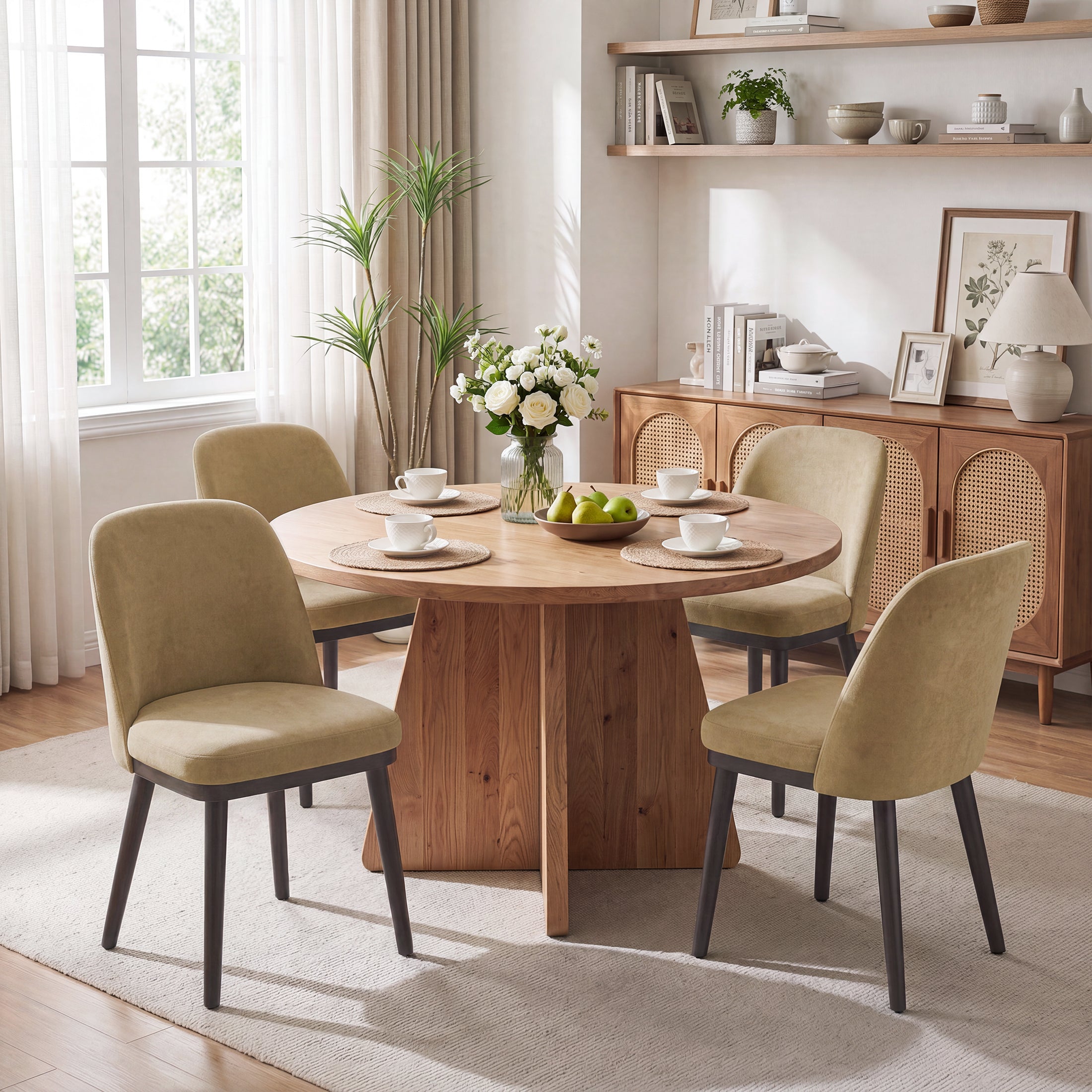 AFO Upholstered Dining Chairs Set of 2, Modern Padded Kitchen Chairs with Ergonomic Curved Back & Solid Wood Legs, For Dining Room & Kitchen