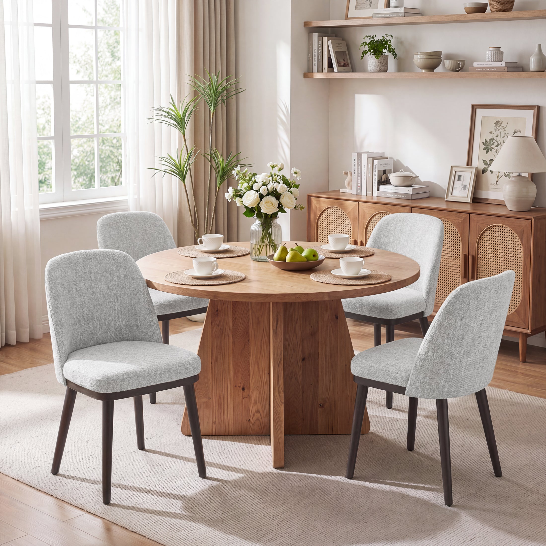 AFO Upholstered Dining Chairs Set of 2, Modern Padded Kitchen Chairs with Ergonomic Curved Back & Solid Wood Legs, For Dining Room & Kitchen