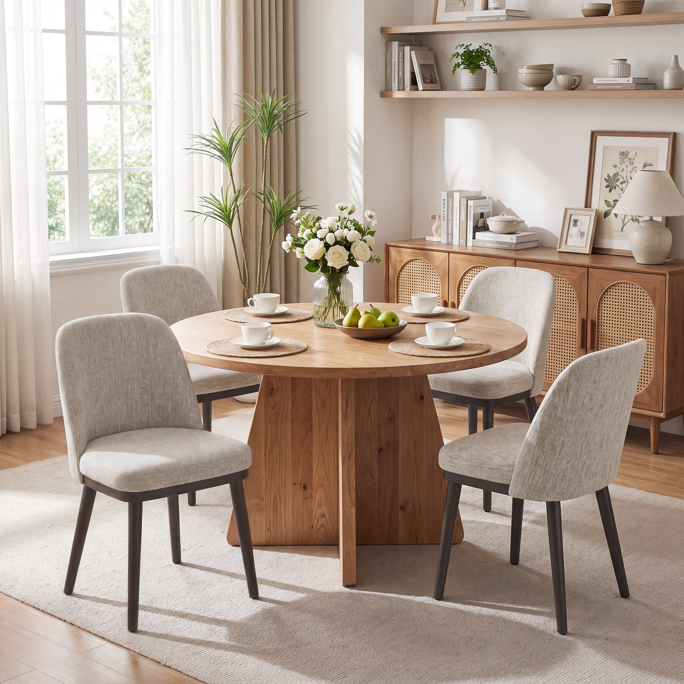 AFO Upholstered Dining Chairs Set of 2, Modern Padded Kitchen Chairs with Ergonomic Curved Back & Solid Wood Legs, For Dining Room & Kitchen