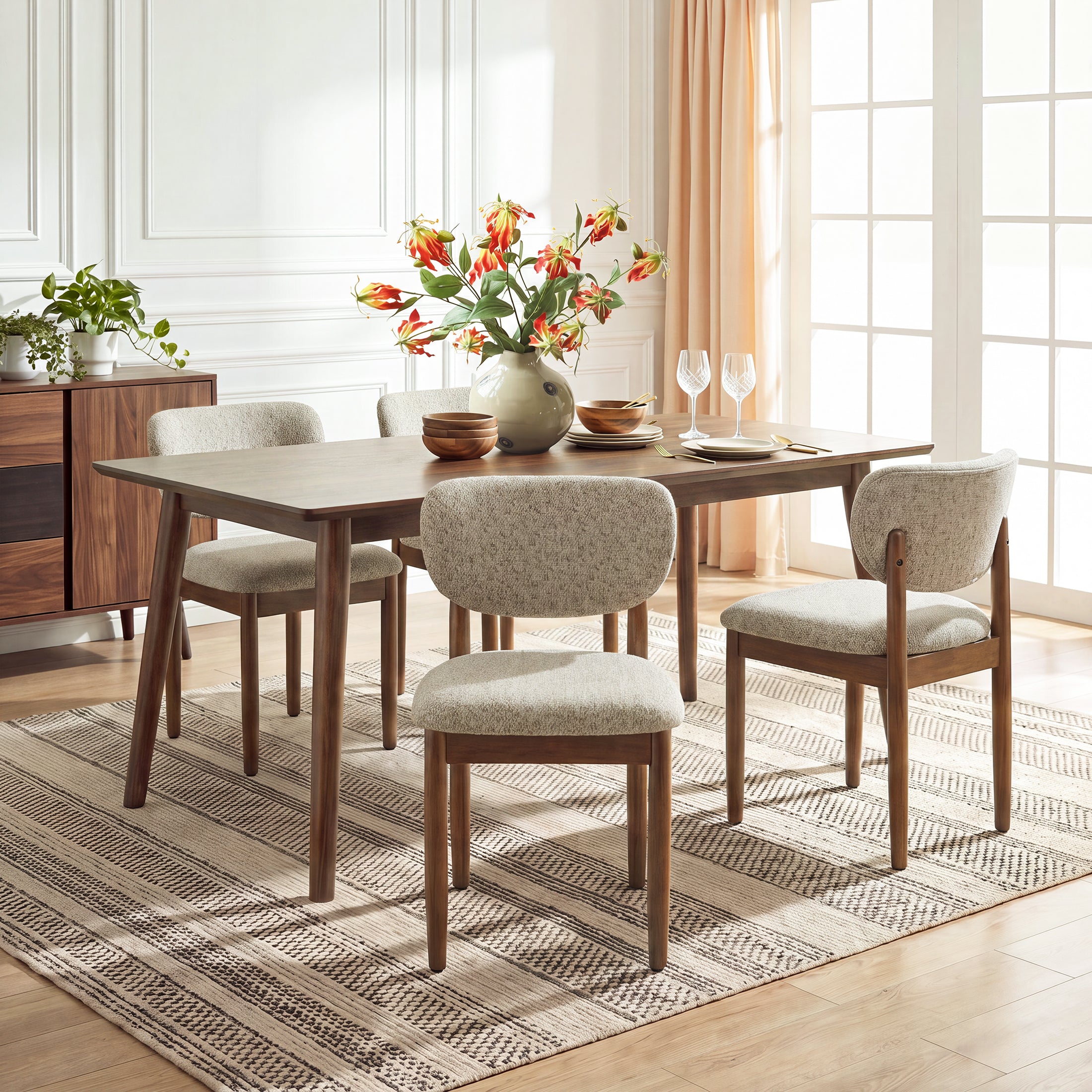 AFO Dining Chairs Solid Wood Upholstered Dining Chairs with Textured Chenille Fabric, Walnut Finish