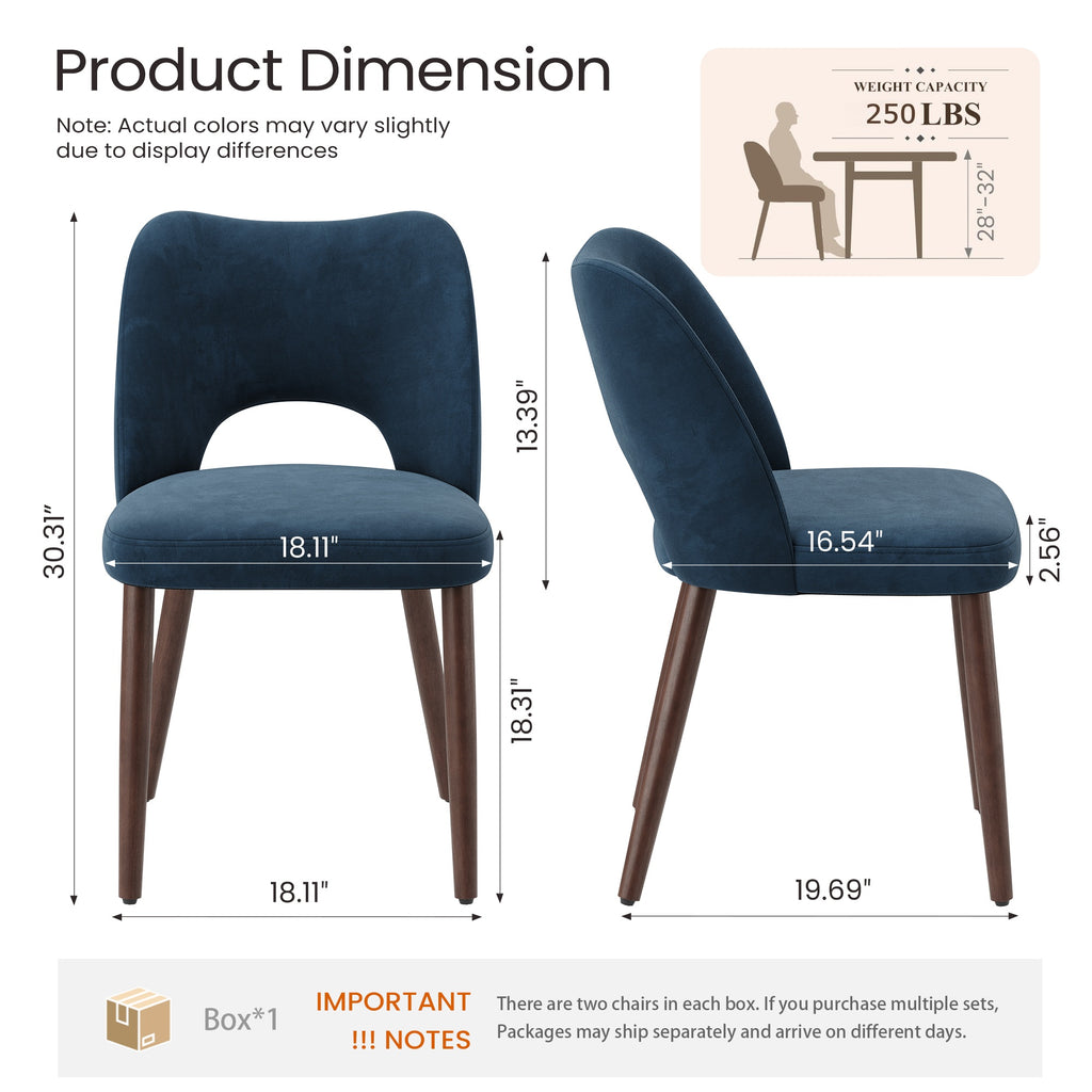 AFO Modern Velvet Dining Chair with Solid Wood Legs, Ergonomic Curved Side Chairs for Dining Room, Cafe and Kitchen