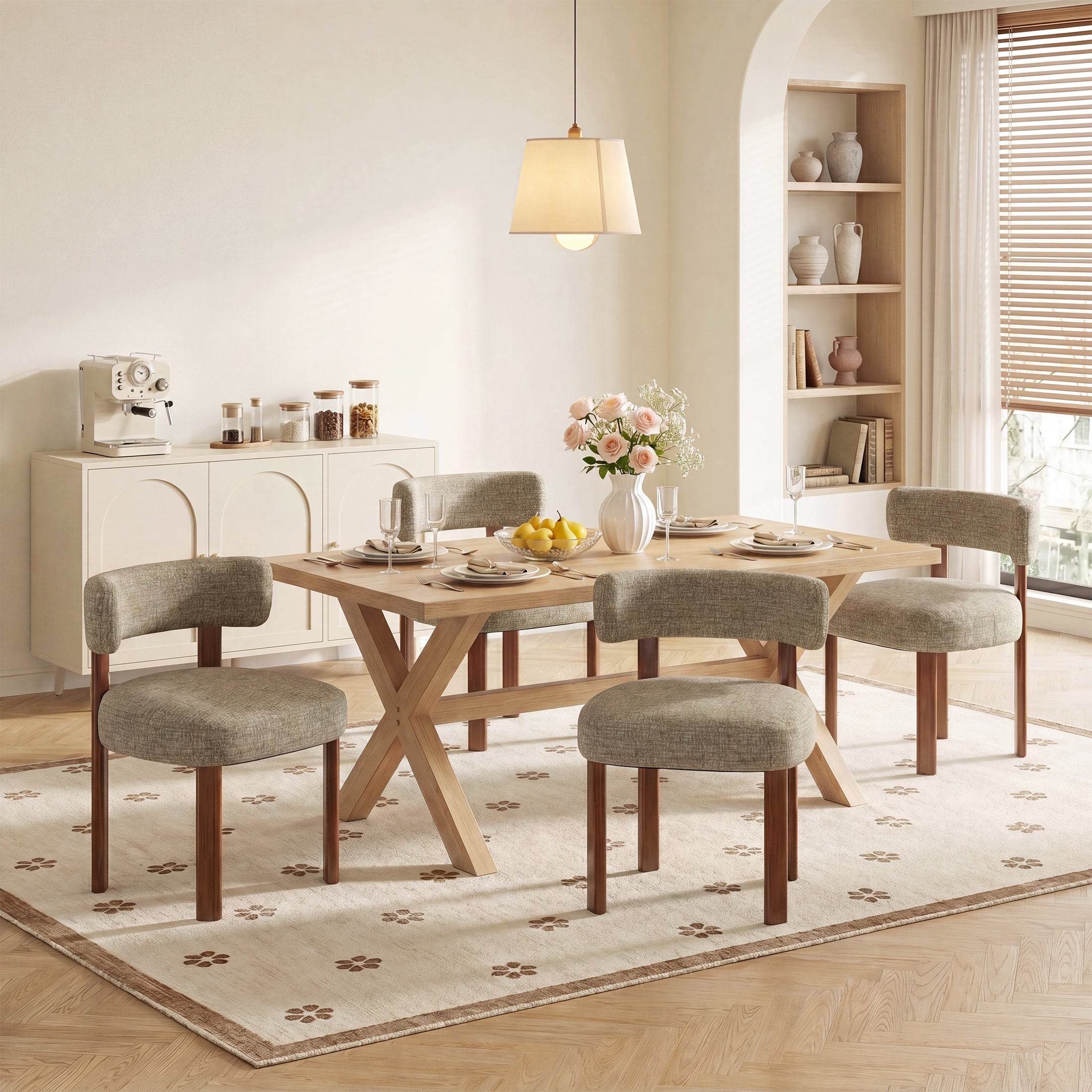 AFO Upholstered Dining Chairs with Solid Wood Legs, Mid-Century Modern Fabric Kitchen Chairs