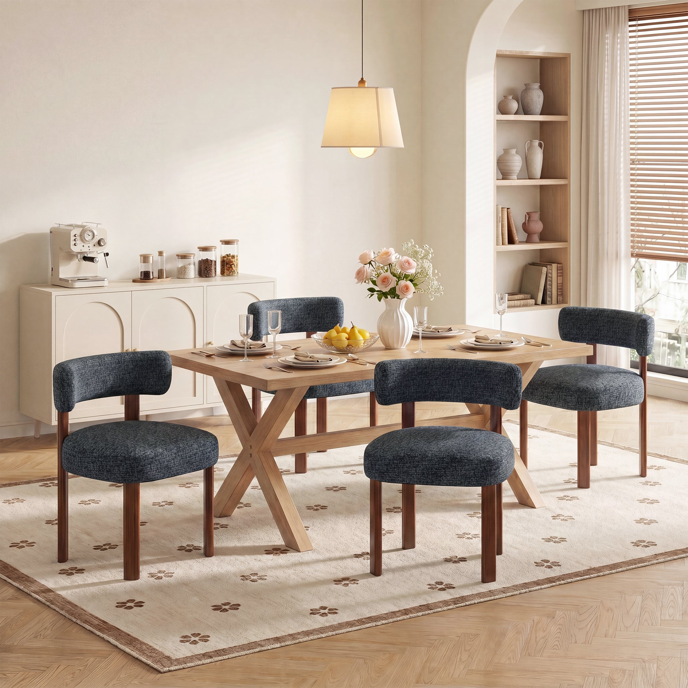 AFO Upholstered Dining Chairs with Solid Wood Legs, Mid-Century Modern Fabric Kitchen Chairs