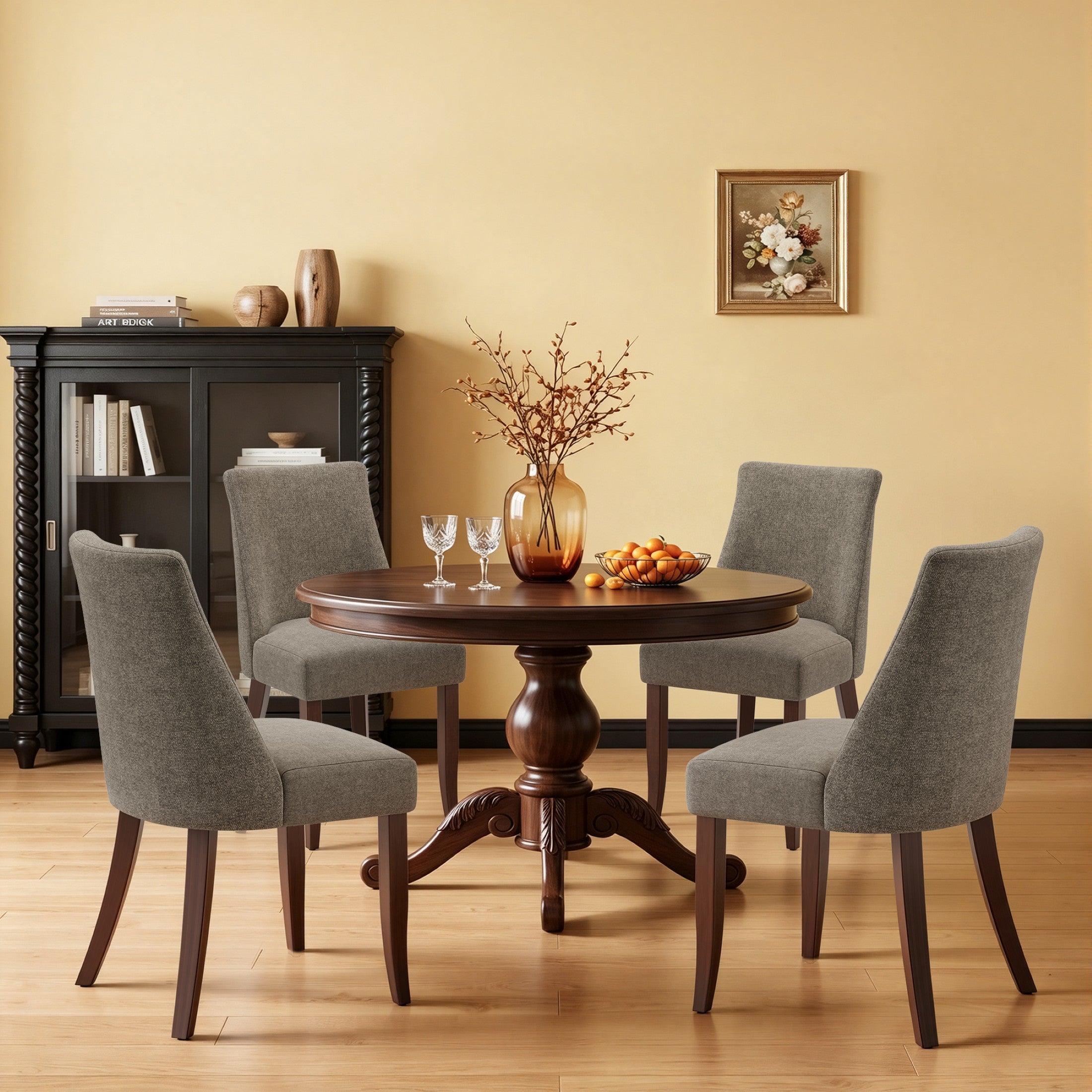 AFO Upholstered Fabric Dining Chairs with Solid Wood Legs & Padded Seat, Wood Mid Century Side Chairs for Kitchen Desk, Dining Room and Restaurant
