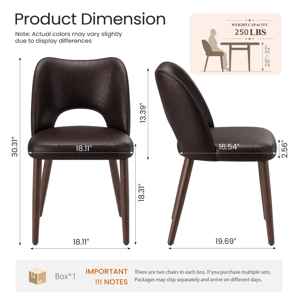 AFO Faux Leather Dining Chairs, Ergonomic Curved Kitchen Side Chairs with Solid Wood Legs, For Dining Room, Living Room, Cafe & Kitchen