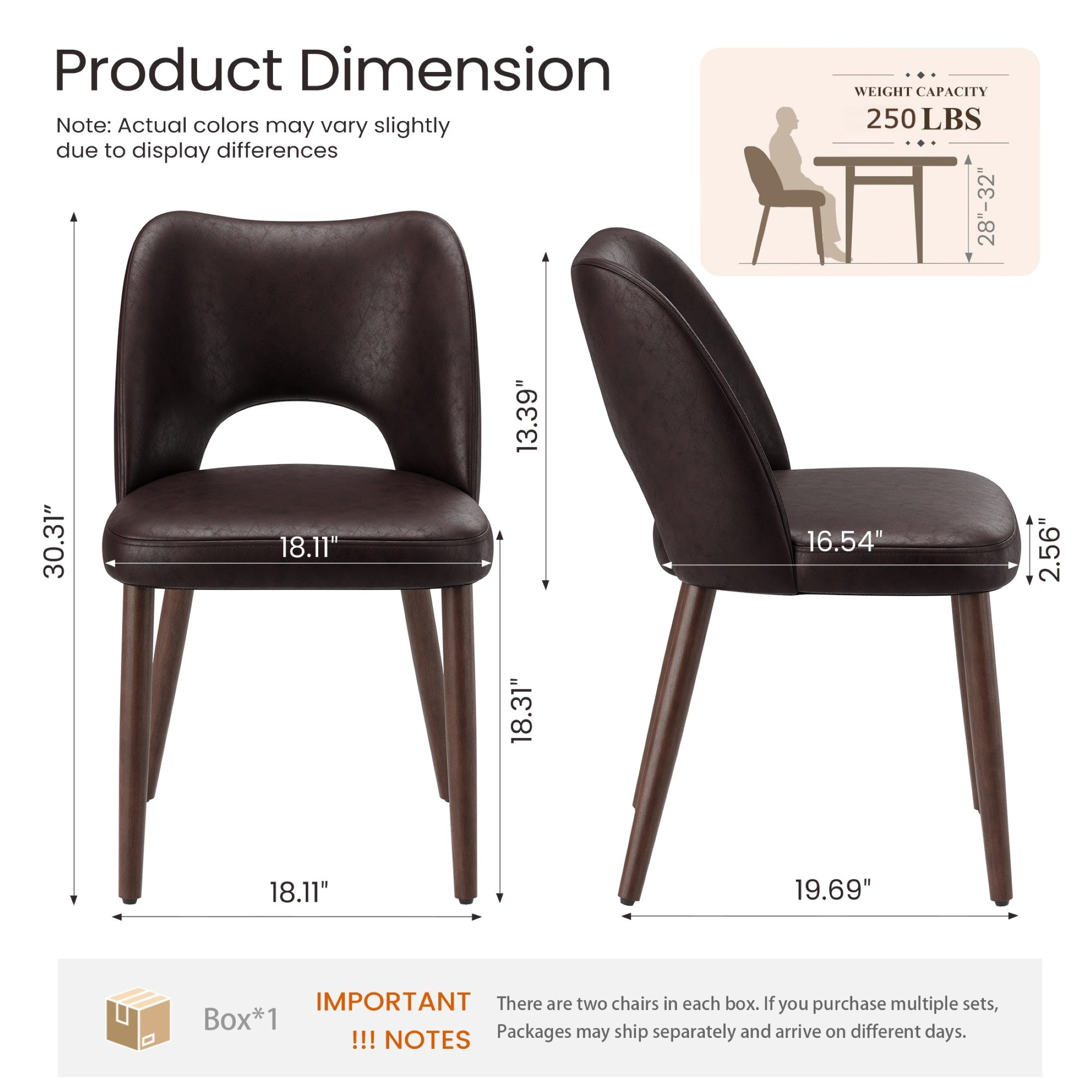 AFO Faux Leather Dining Chairs, Ergonomic Curved Kitchen Side Chairs with Solid Wood Legs, For Dining Room, Living Room, Cafe & Kitchen