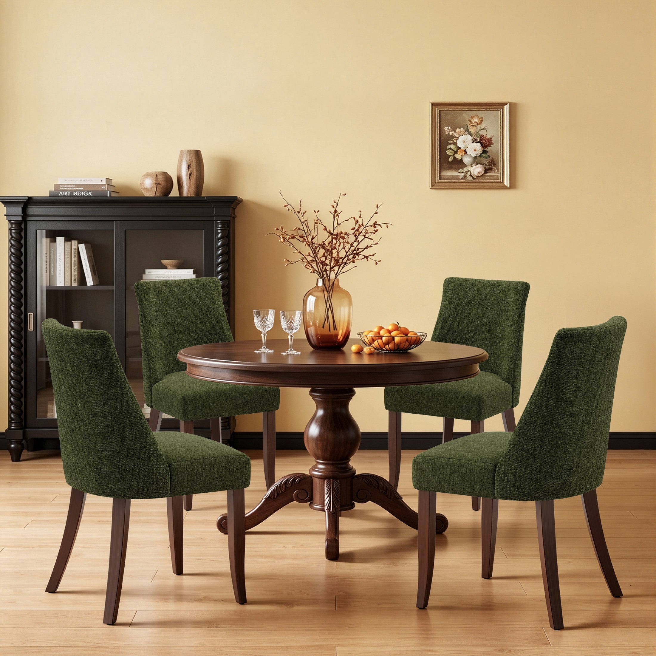 AFO Upholstered Fabric Dining Chairs with Solid Wood Legs & Padded Seat, Wood Mid Century Side Chairs for Kitchen Desk, Dining Room and Restaurant