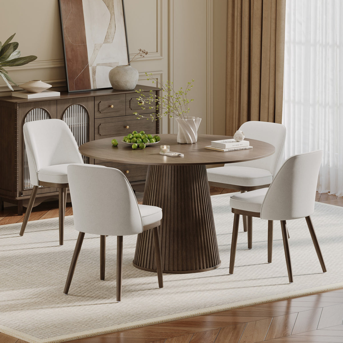 AFO Modern Dining Chairs, Upholstered Fabric Dining Room Chairs with High-Rebound Seat & Curved Backrest