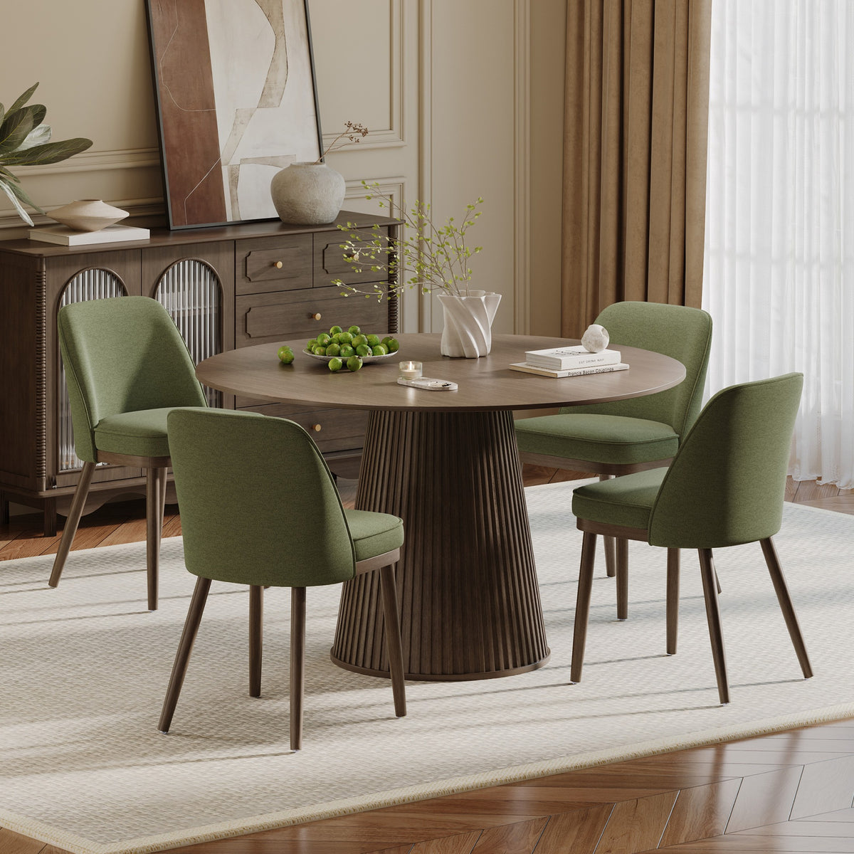 AFO Modern Dining Chairs, Upholstered Fabric Dining Room Chairs with High-Rebound Seat & Curved Backrest