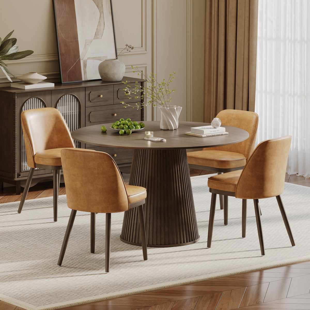 AFO Modern Dining Chairs, Upholstered Fabric Dining Room Chairs with High-Rebound Seat & Curved Backrest