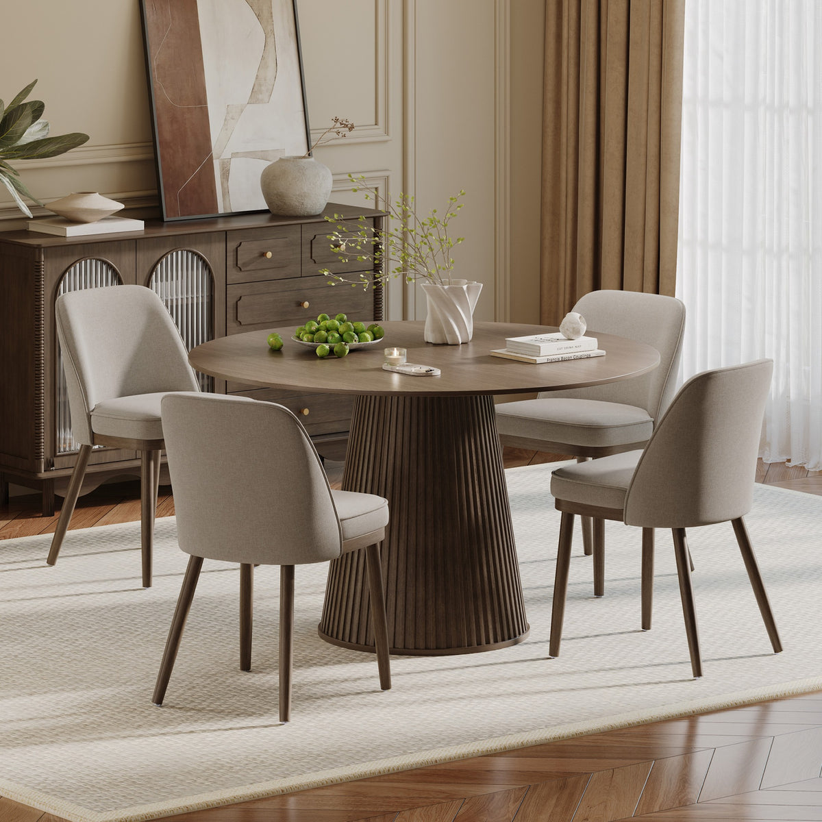 AFO Modern Dining Chairs, Upholstered Fabric Dining Room Chairs with High-Rebound Seat & Curved Backrest