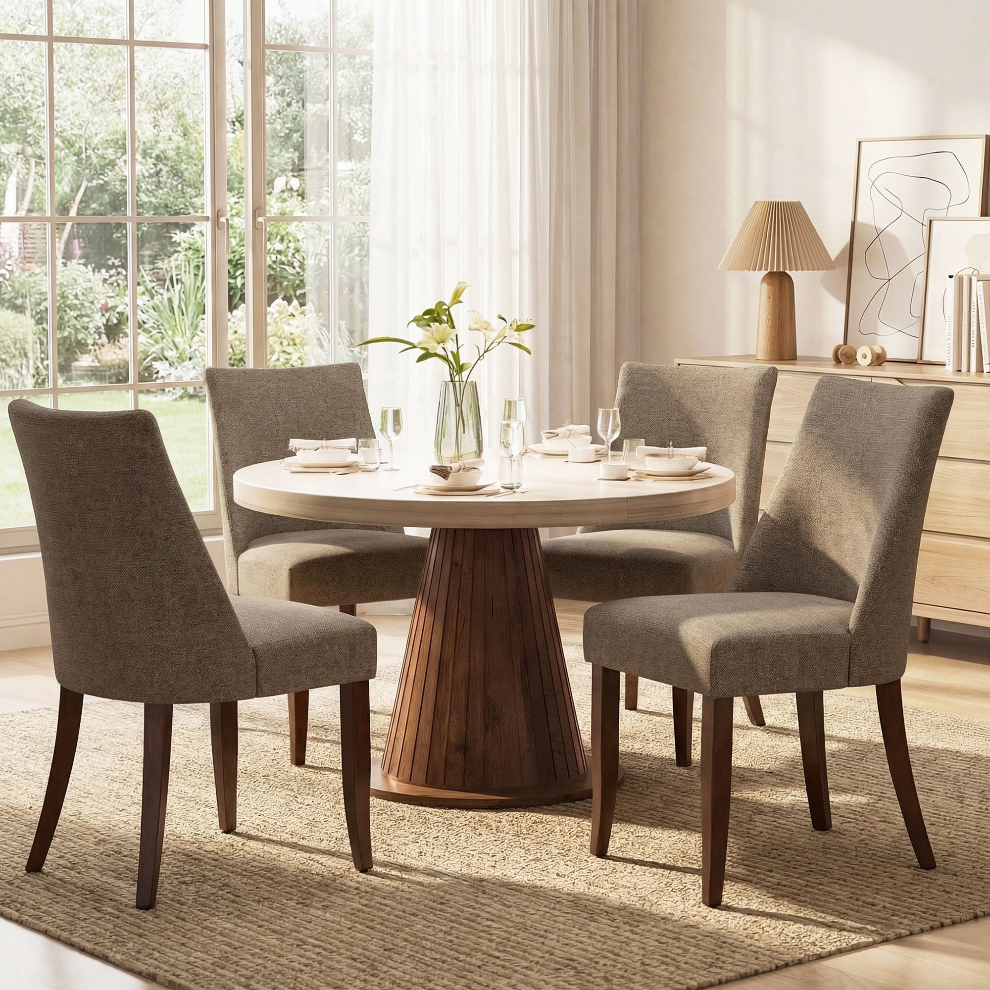 Upholstered Dining Chair Wood Mid Century Side Chair for Kitchen Desk, Dining Room
