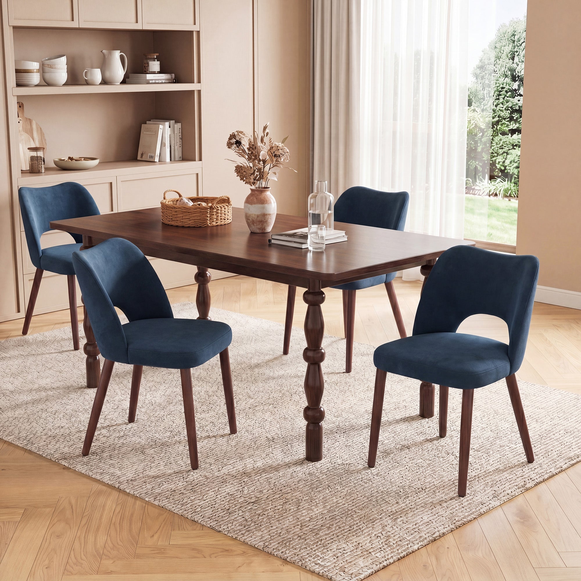 AFO Upholstered Fabric Dining Chairs, Ergonomic Curved Kitchen Side Chairs with Solid Wood Legs, For Dining Room, Living Room, Cafe & Kitchen