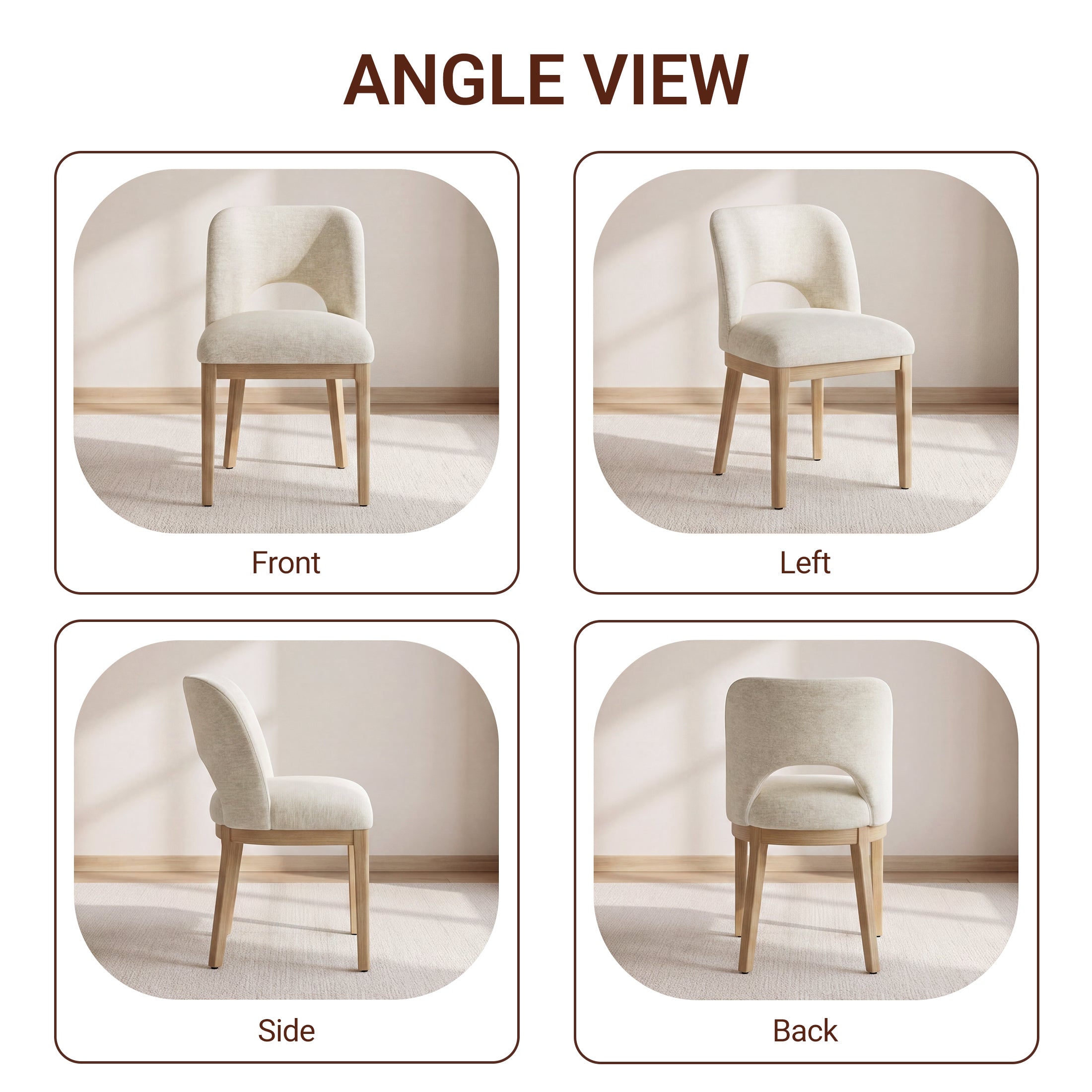 AFO Dining Chairs, Mid-Century Modern Upholstered Kitchen Chairs with Cutout Back &amp; Solid Wood Legs