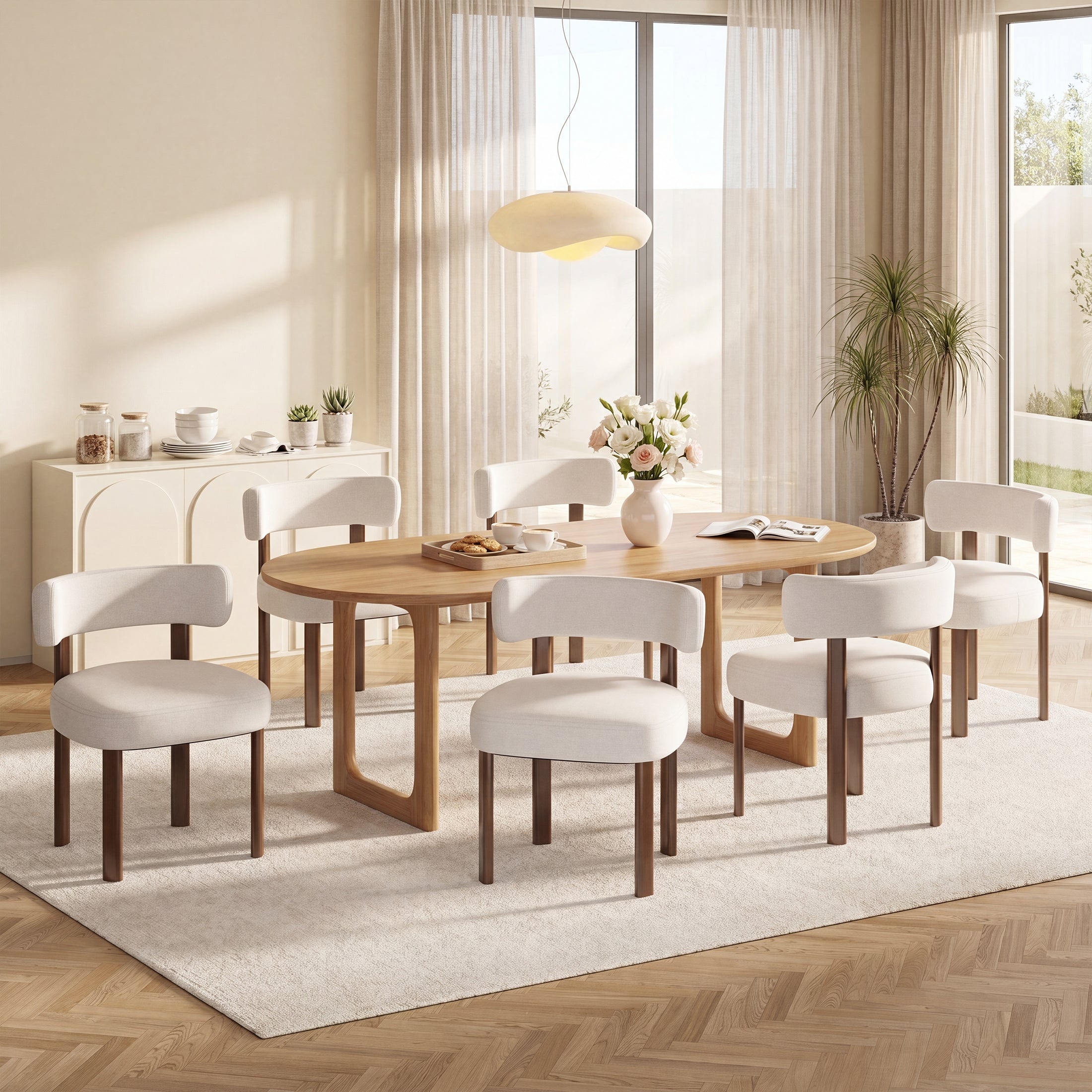 AFO Upholstered Dining Chairs with Solid Wood Legs, Mid-Century Modern Fabric Kitchen Chairs