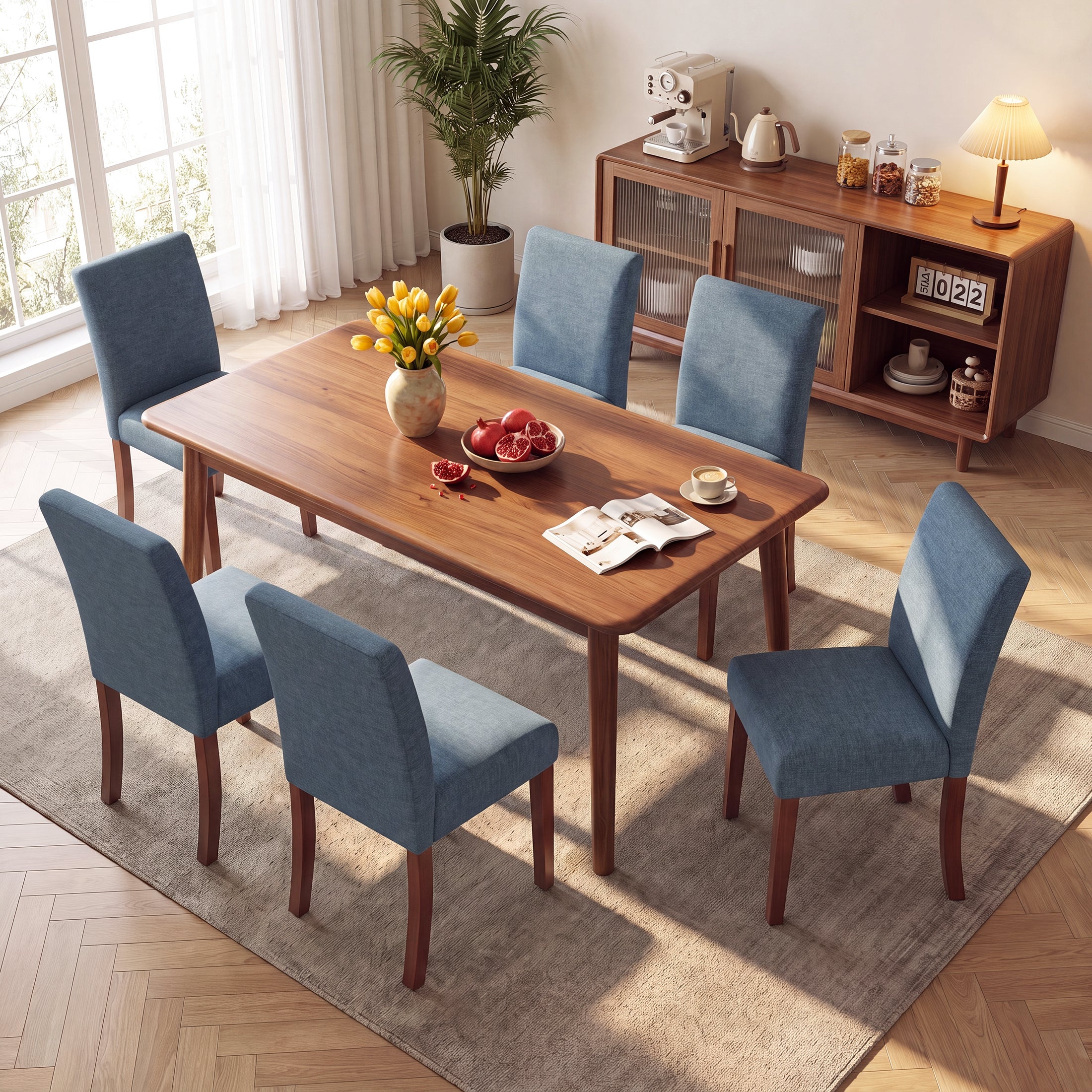 AFO Upholstered Fabric Dining Chairs with Wood Legs, Modern Parsons Dining Chairs with High Back Padded