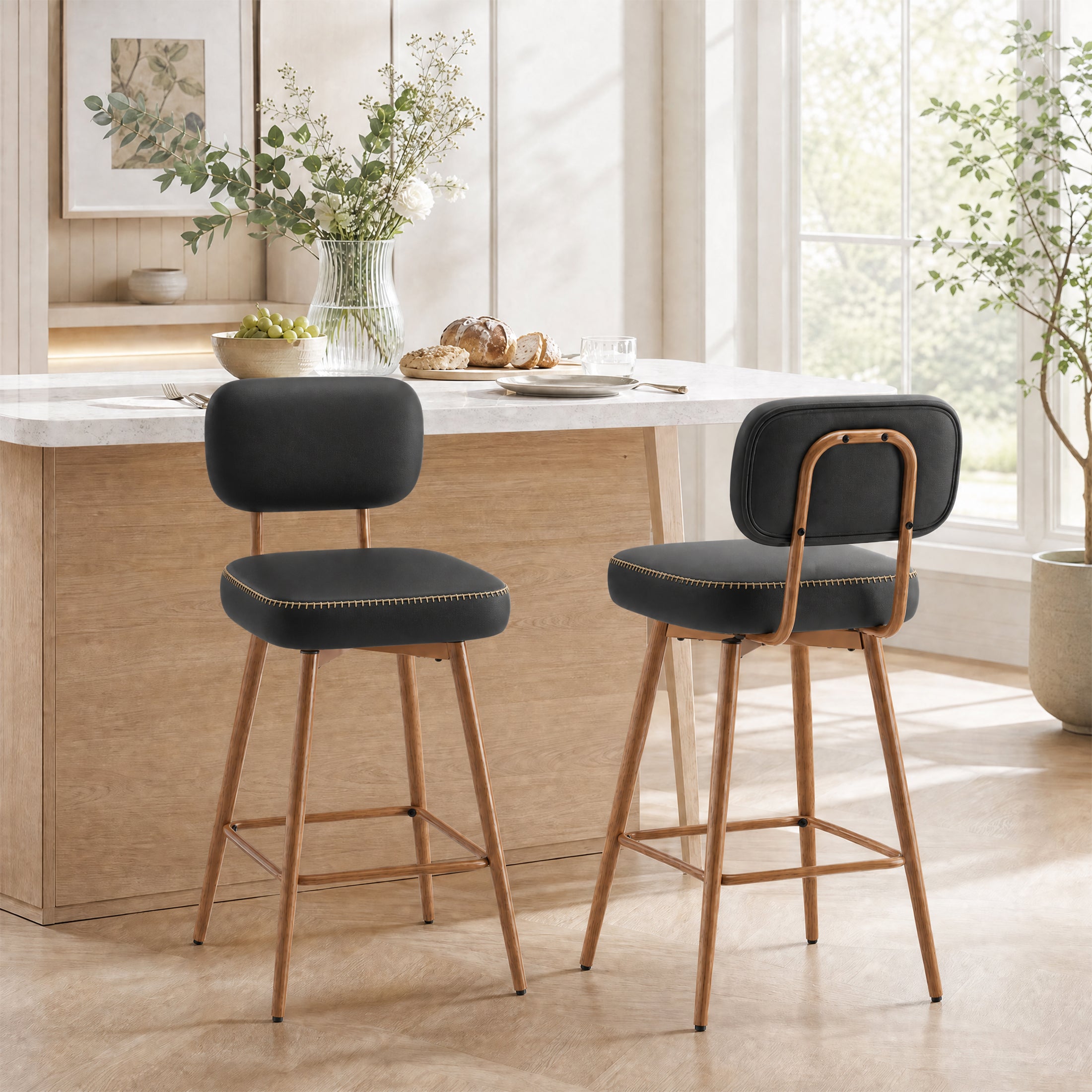 AFO 26.5" Counter Swivel Bar Stool, PU Leather Counter Height Barstools with Ergonomic Backrest
