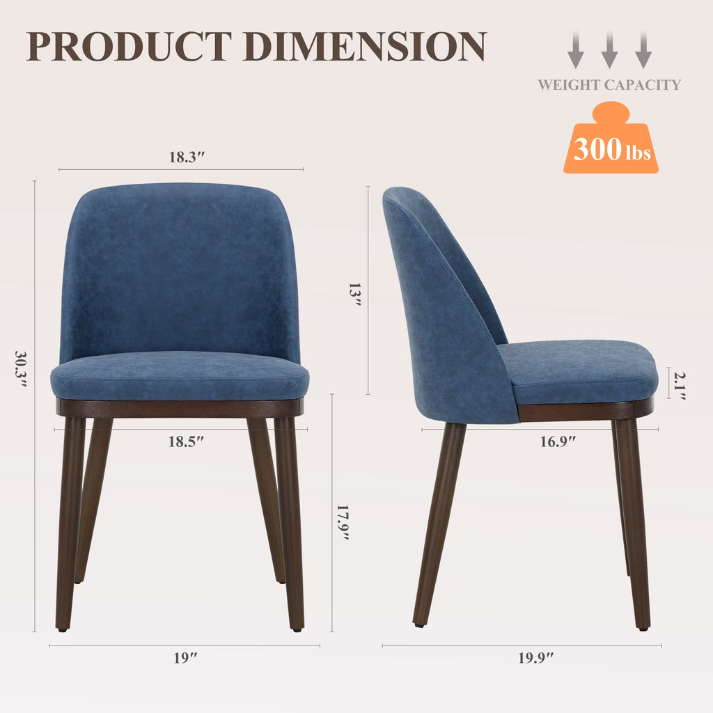 AFO Faux Leather Upholstered Dining Chairs, Modern Padded Kitchen Chairs with Ergonomic Curved Back & Solid Wood Legs, For Dining Room & Kitchen, Blue