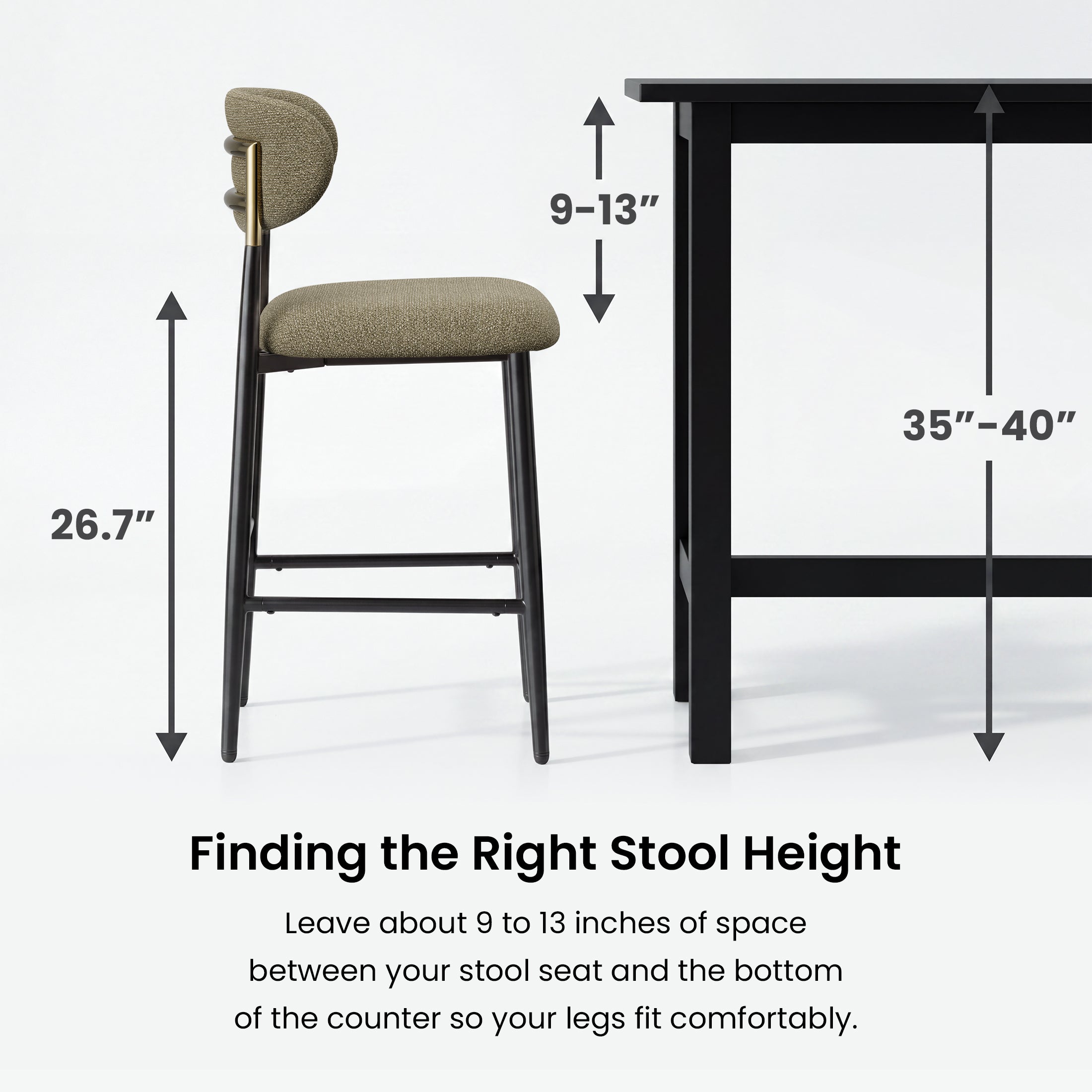 AFO 26.7" Upholstered Counter Height Bar Stools, Kitchen Island Stools With Study Metal Frame, Suitable for 35"-40" Table, Modern Counter Chairs for Dining Room