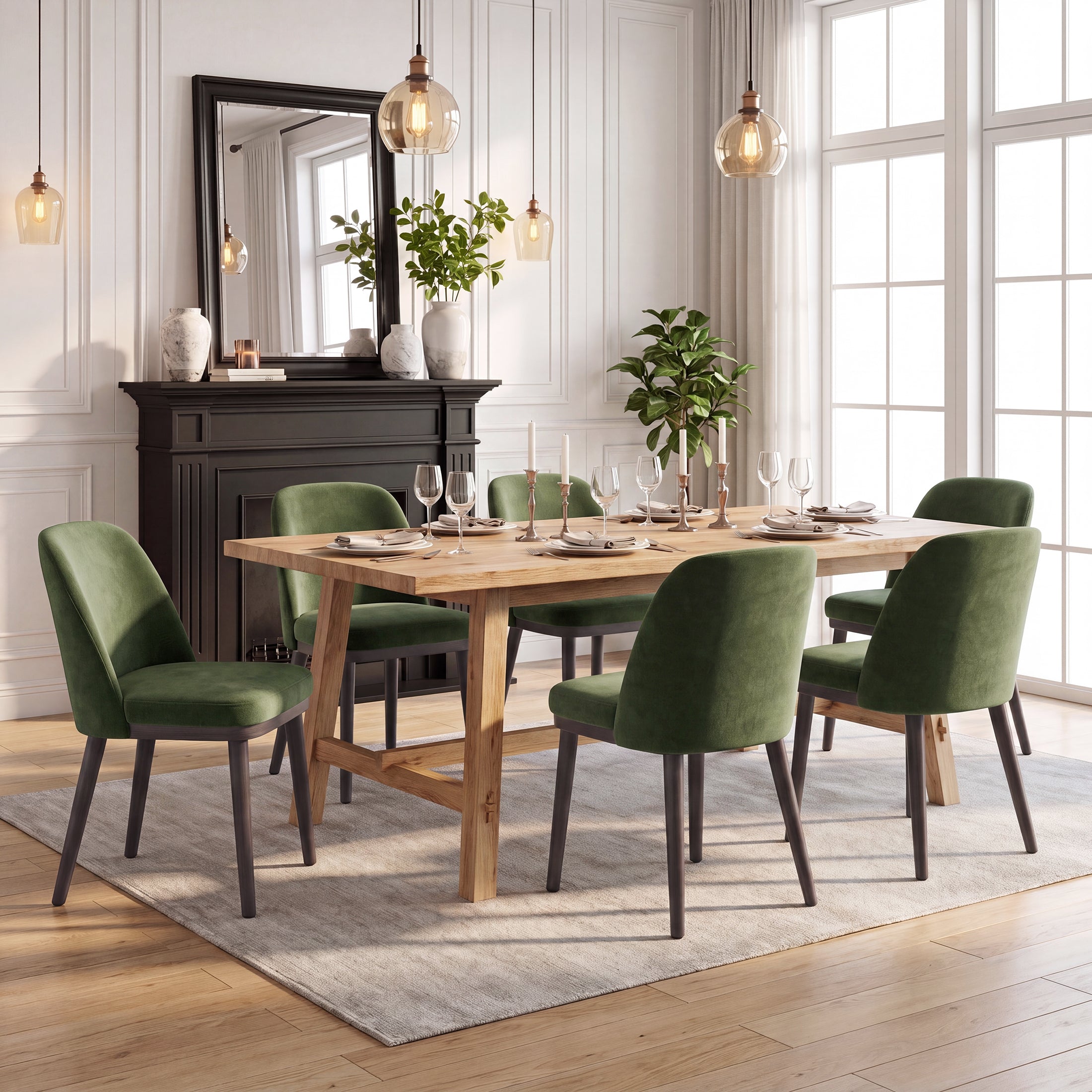 AFO Upholstered Dining Chairs Set of 2, Modern Padded Kitchen Chairs with Ergonomic Curved Back & Solid Wood Legs, For Dining Room & Kitchen