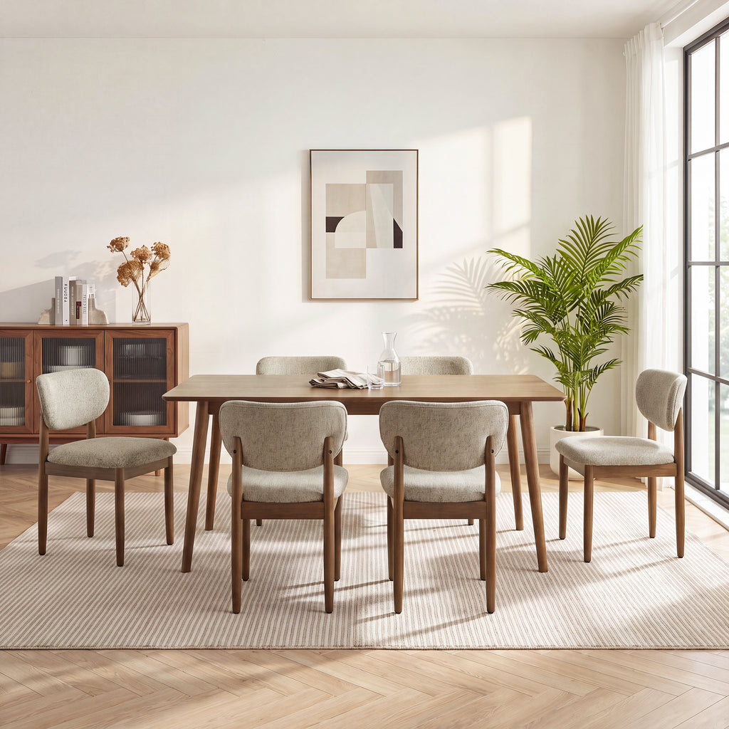 AFO Dining Chairs Solid Wood Upholstered Dining Chairs with Textured Chenille Fabric, Walnut Finish