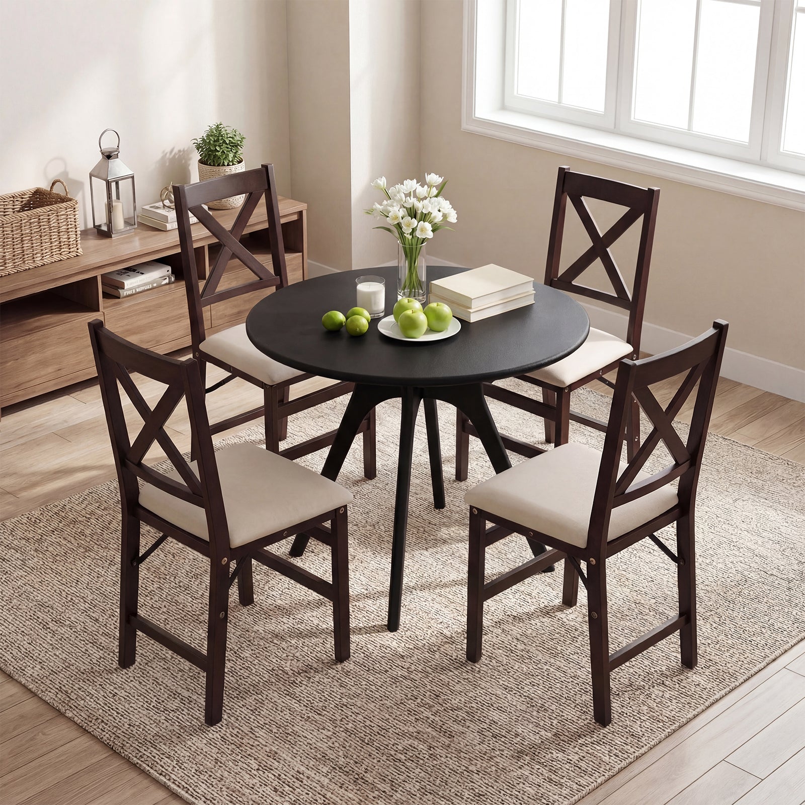 Foldable Solid Wood Cross-Back Dining Chairs Set of 2