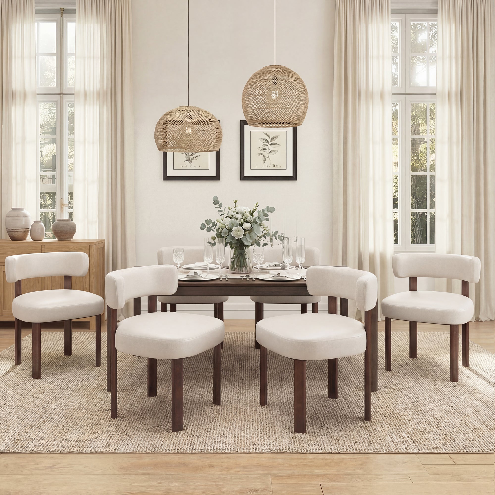 AFO Modern Upholstered Dining Chair, Faux Leather Seat with Solid Wood Legs and Ergonomic Back