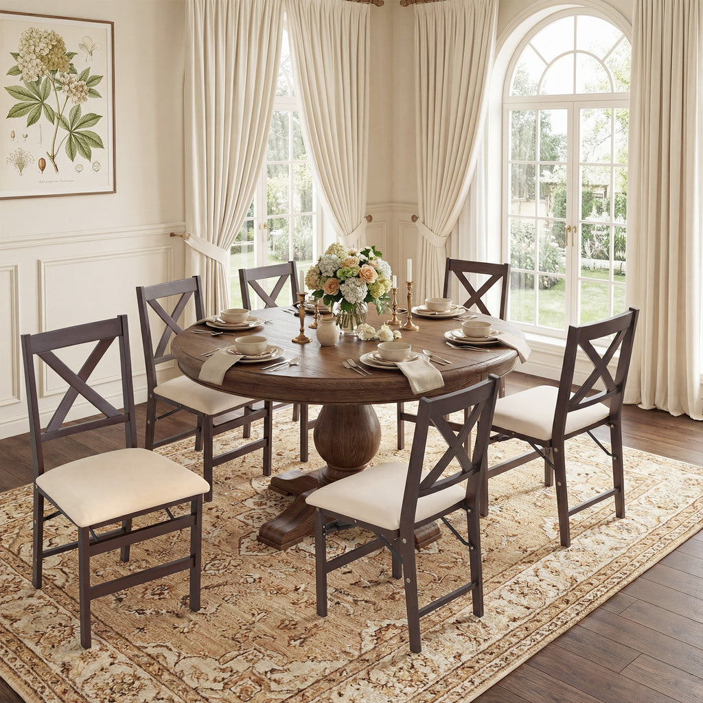 Foldable Solid Wood Cross-Back Dining Chairs Set of 2