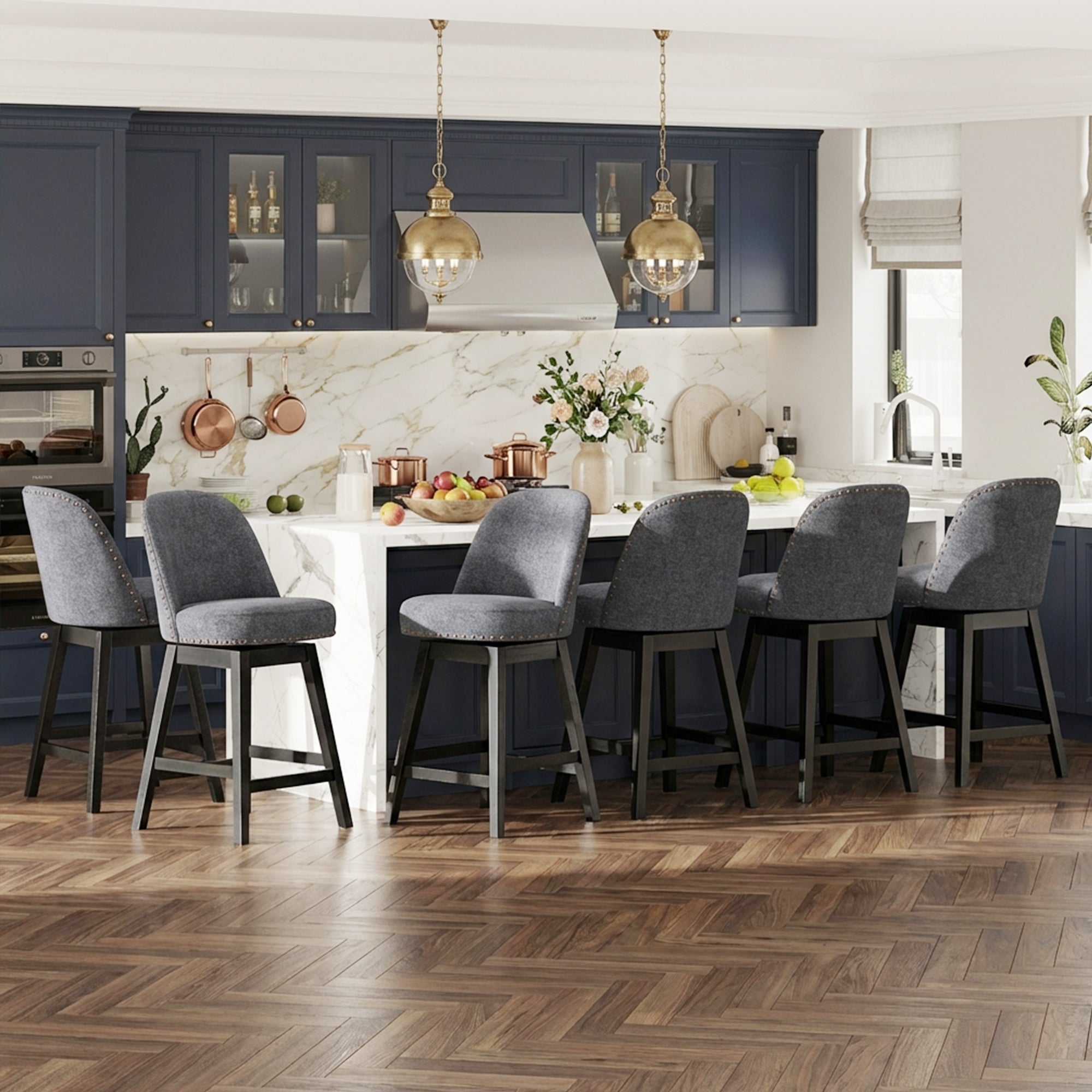 AFO 26" Upholstered Swivel Counter Height Bar Stools, Modern Bar Chairs with Solid Wood Frame, Suitable for 35"-39" Table, For Kitchen Island Dining Room Pub Restaurant