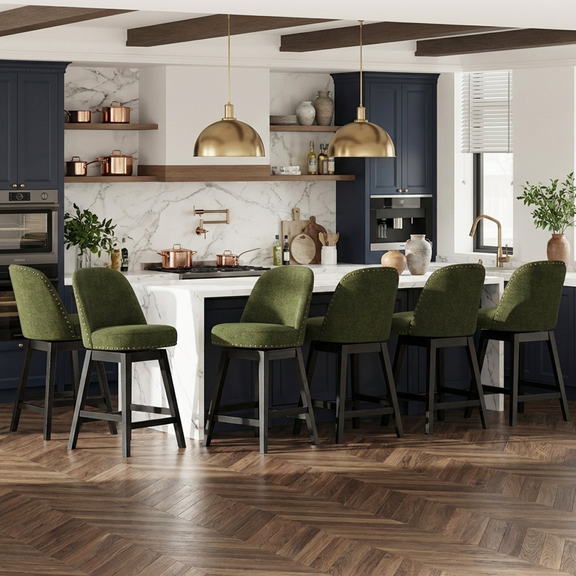 AFO 26" Upholstered Swivel Counter Height Bar Stools, Modern Bar Chairs with Solid Wood Frame, Suitable for 35"-39" Table, For Kitchen Island Dining Room Pub Restaurant